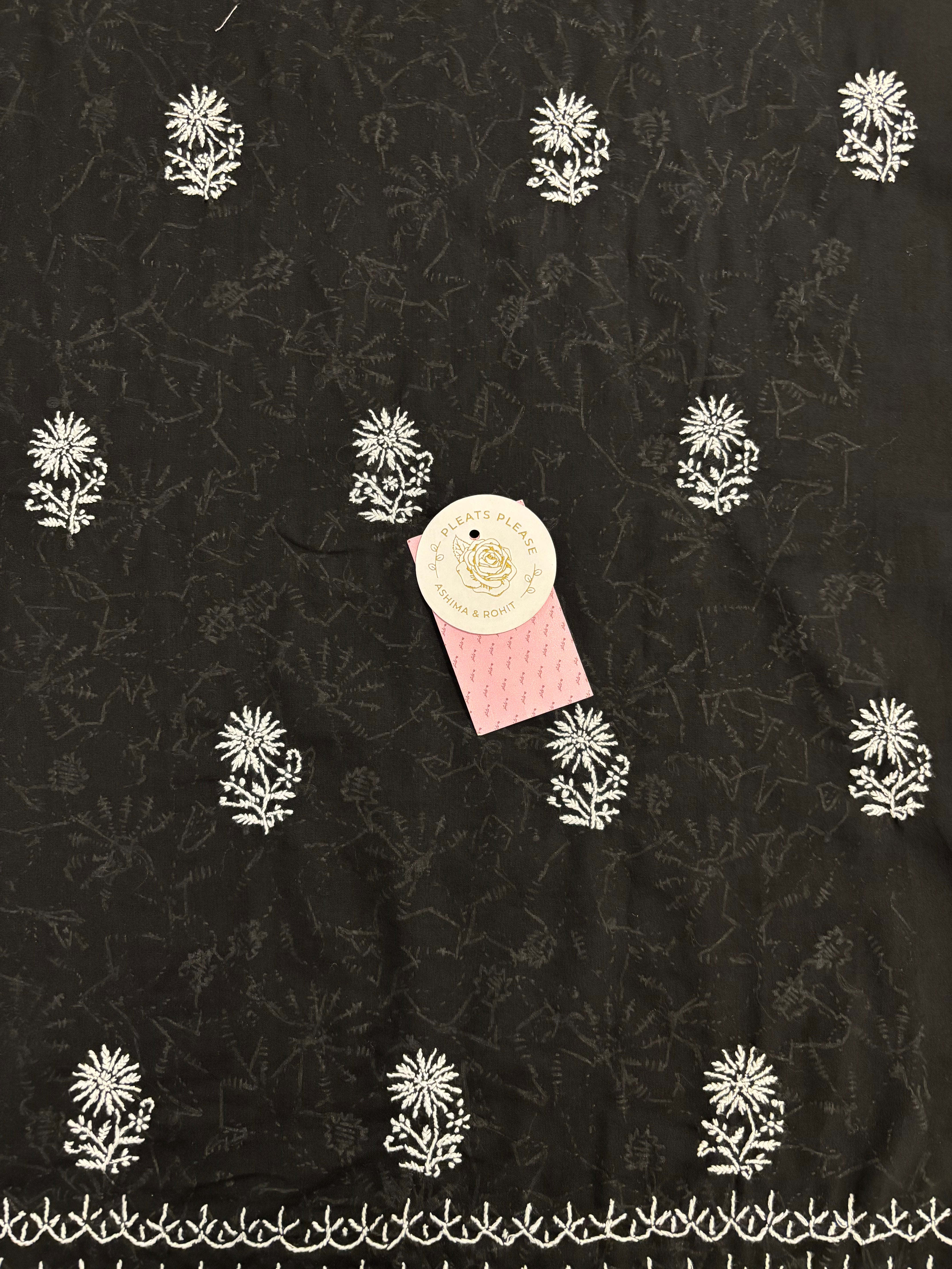 Black Cotton Chikankari Kurta, Dupatta With Bottom
