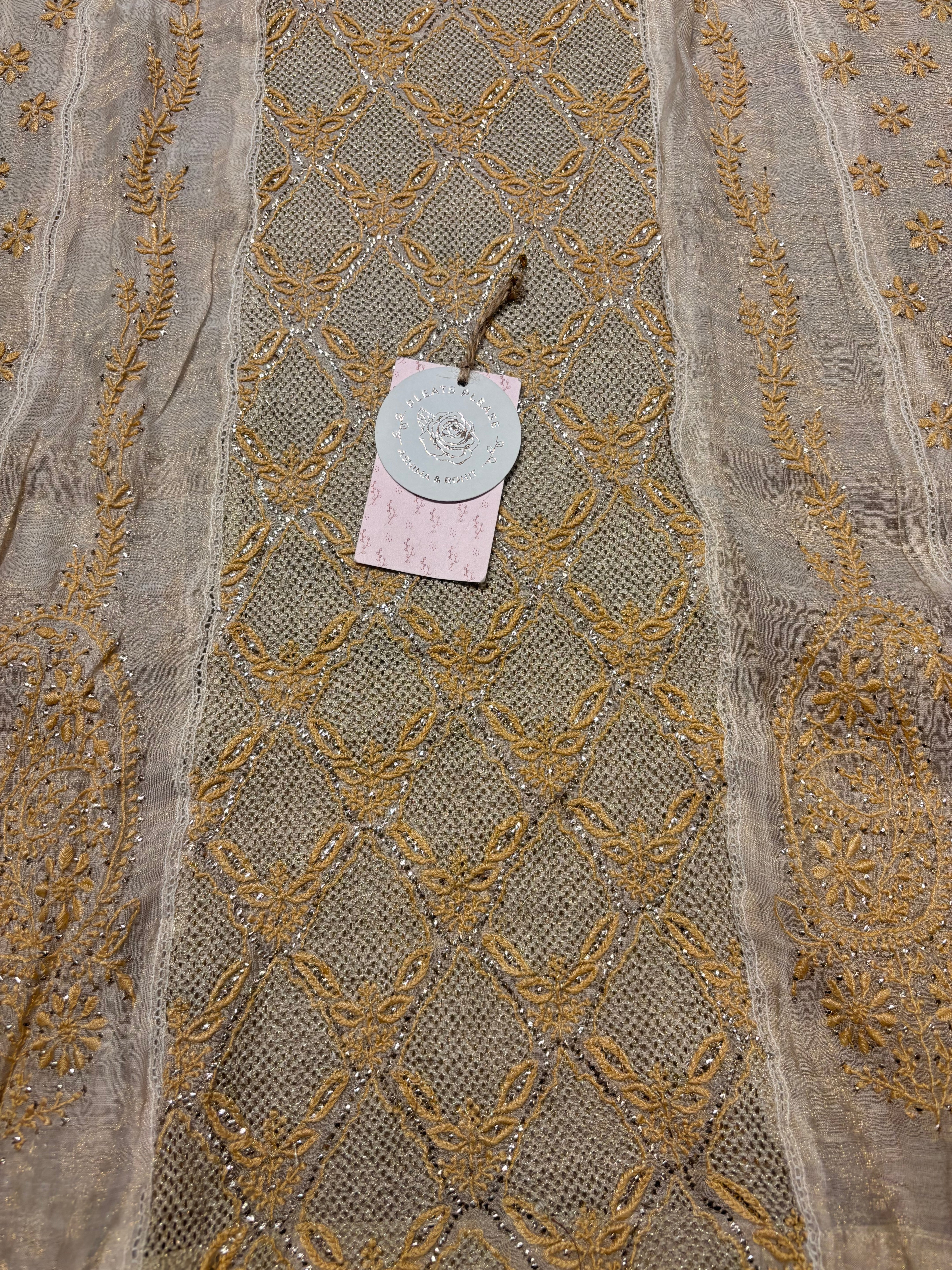 Dyeable Pure Tissue Kalidar Chikankari Kurta and Dupatta set