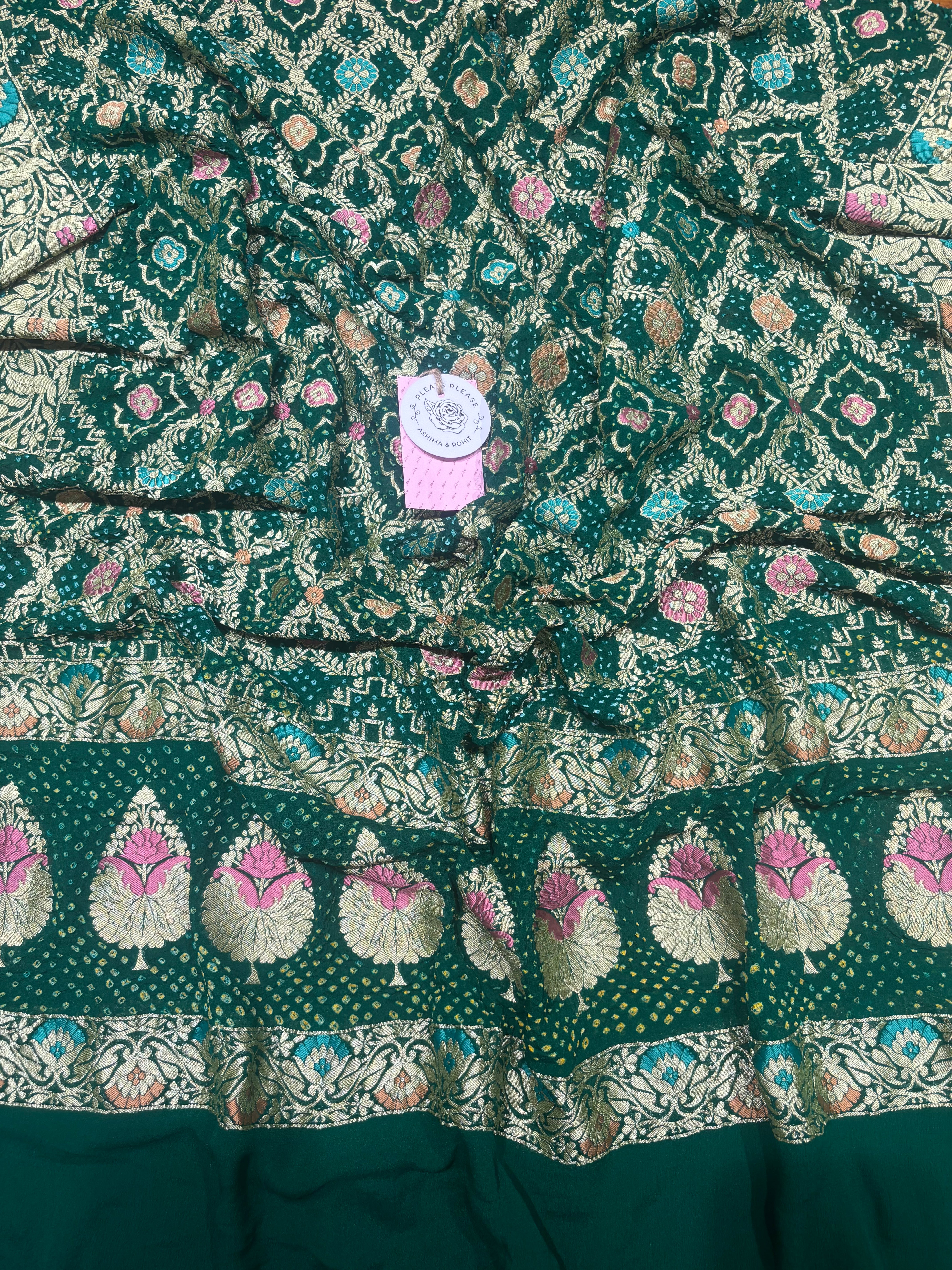 Green Pure & Premium Khaddi Georgette Bandhani Dupatta