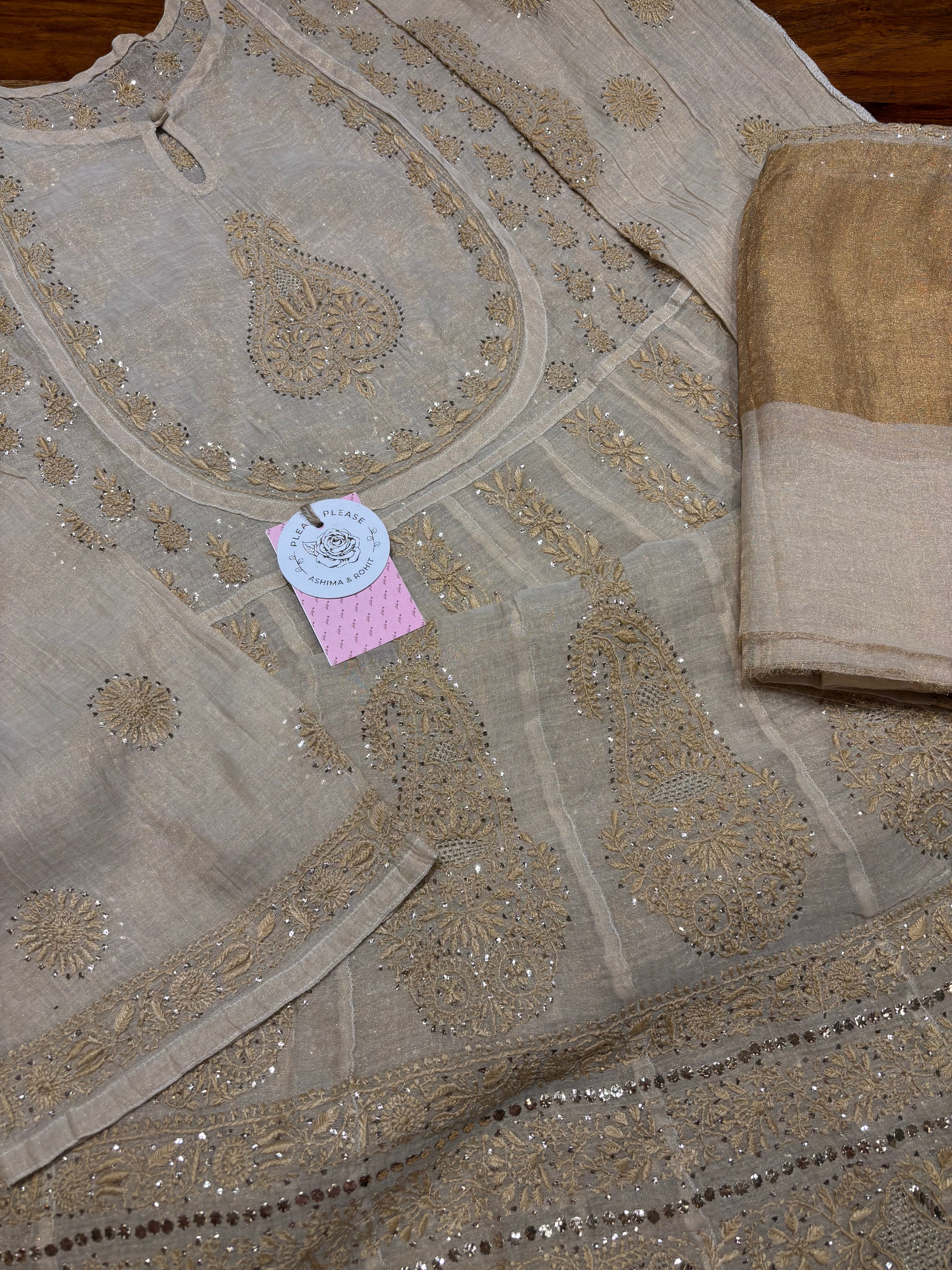 Dyeable Pure and Premium Tissue Chikankari & Mukaish Bajirao Anarkali and Dupatta Set