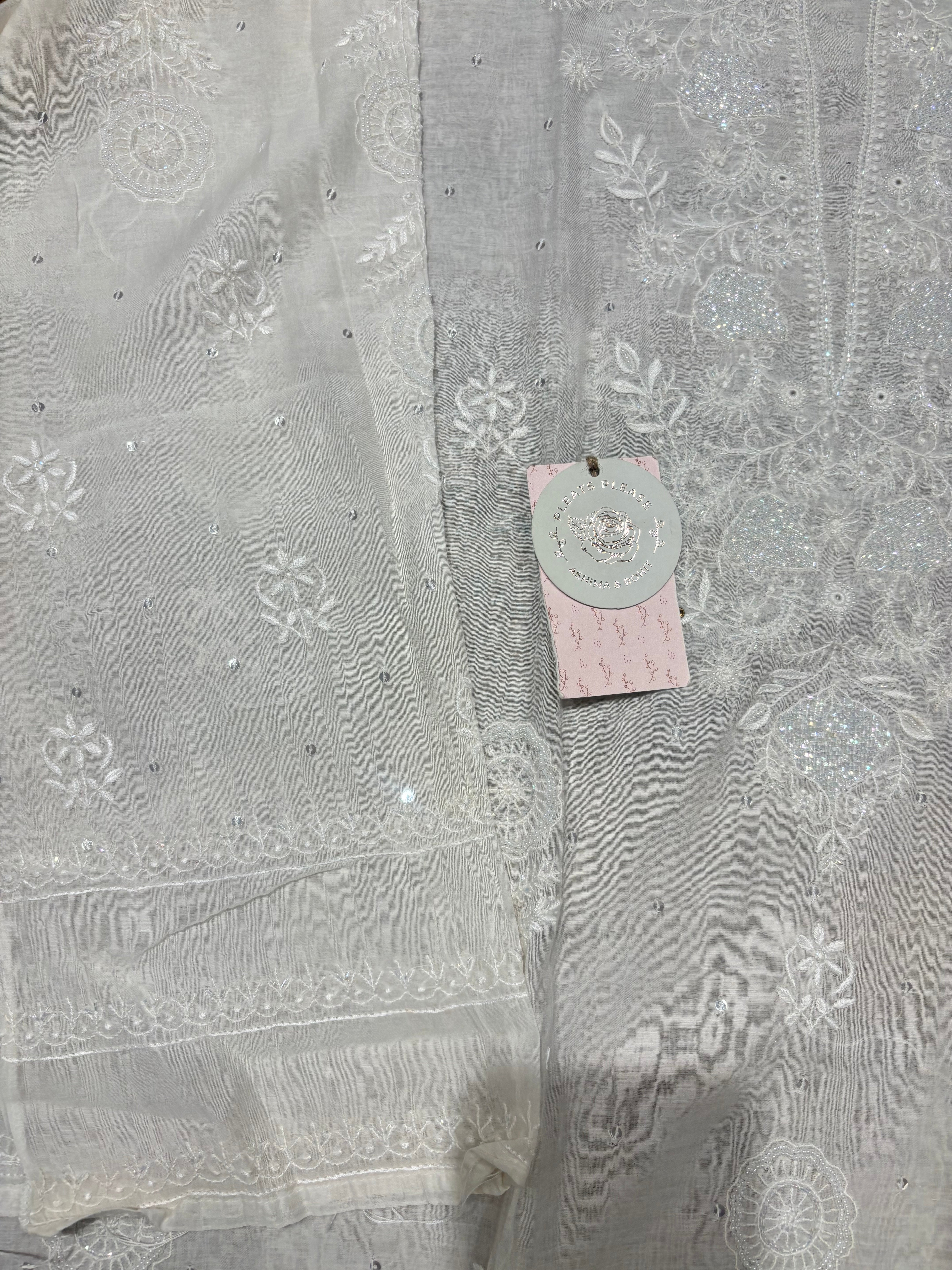 Dyeable Chanderi Mul Chikankari Kurta & Dupatta Set