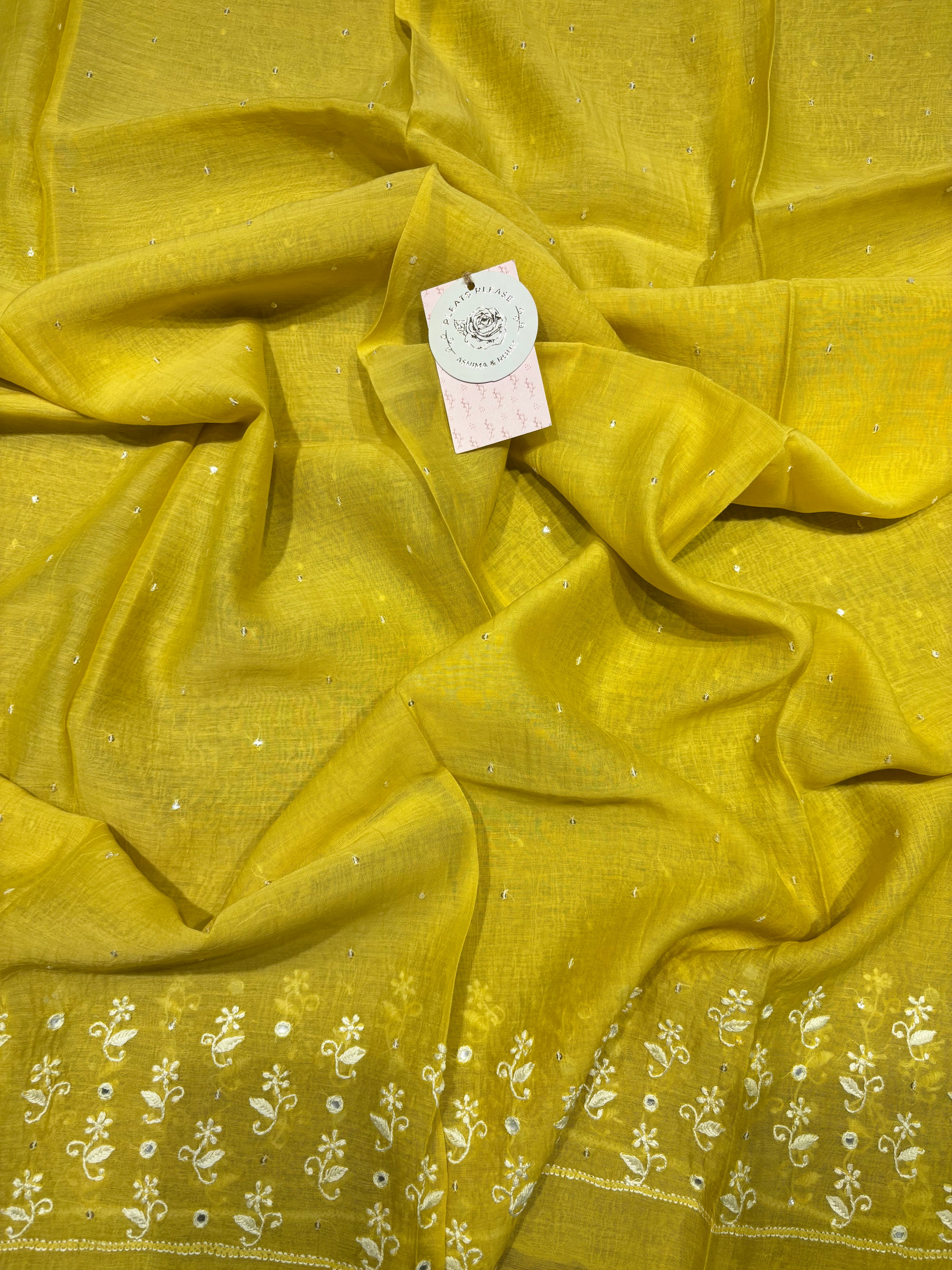 Yellow chanderi Mul Chikankari Kurta and Dupatta Set
