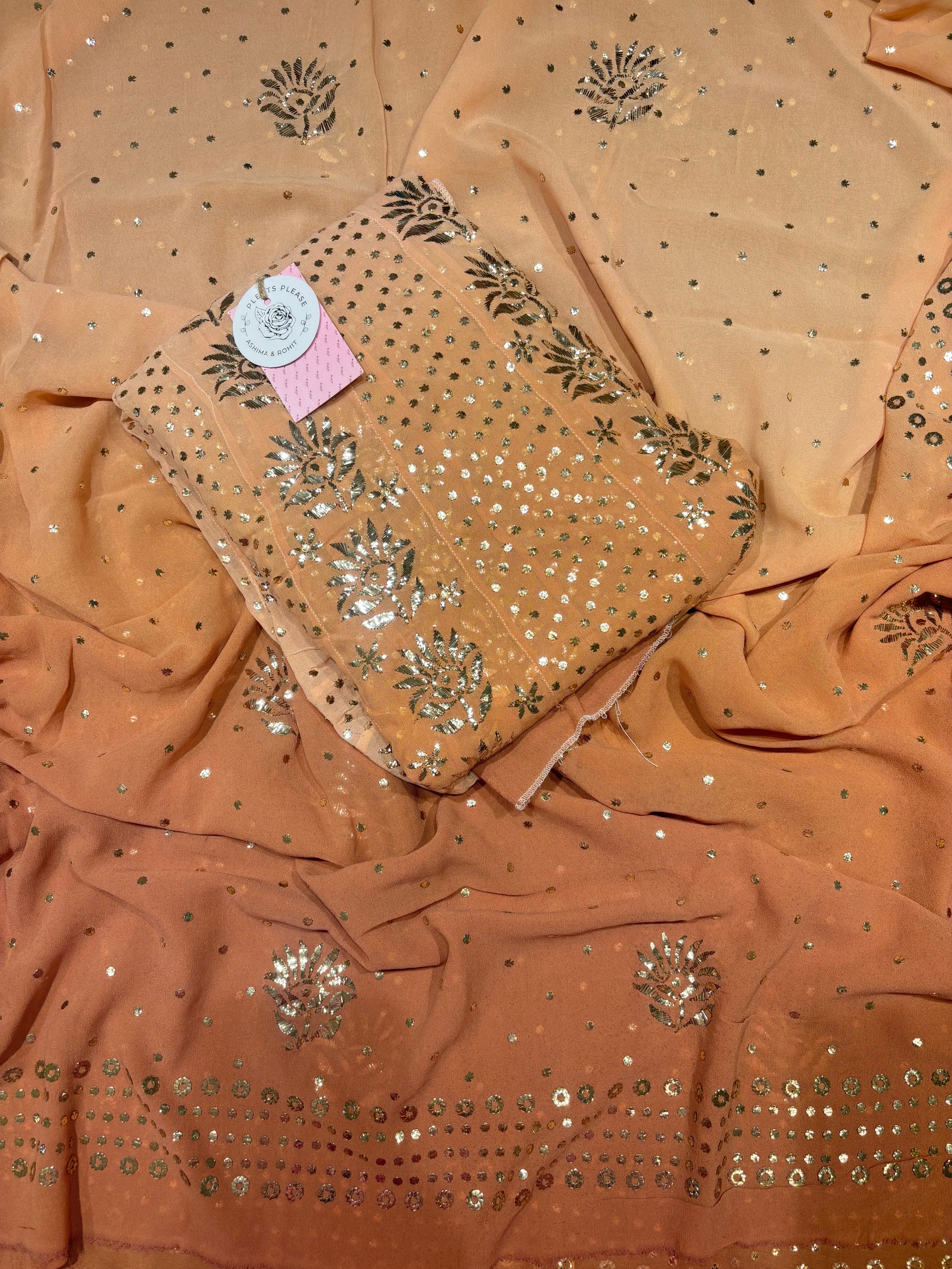Brown Ombre Pure & Premium Georgette Mukaish Anarkali & Dupatta Set