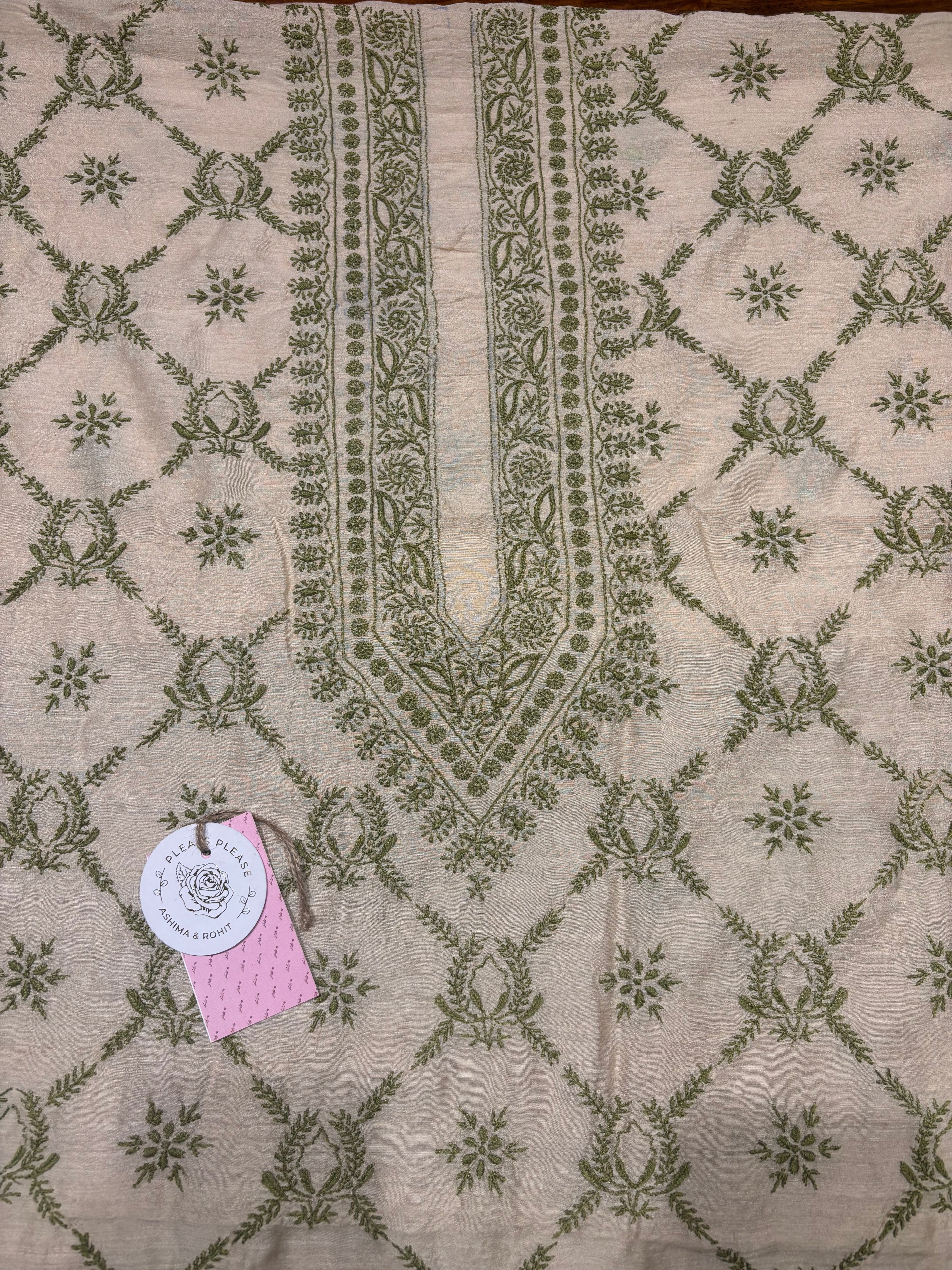 Dyeable Monga Silk Chikankari Kurta and Dupatta Fabric