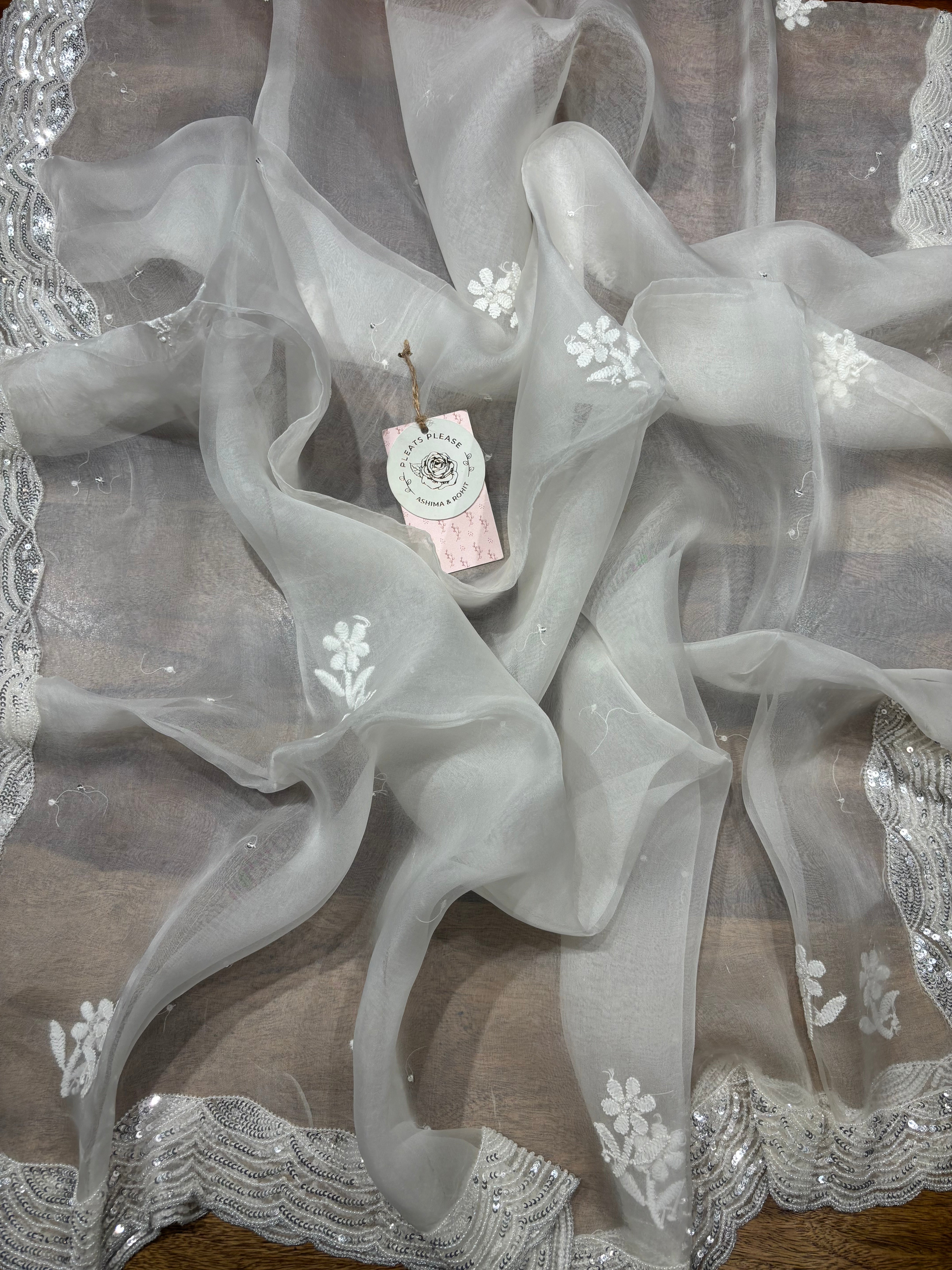 Dyeable Pure Organza Silk Chikankari Kurta And Dupatta Fabric