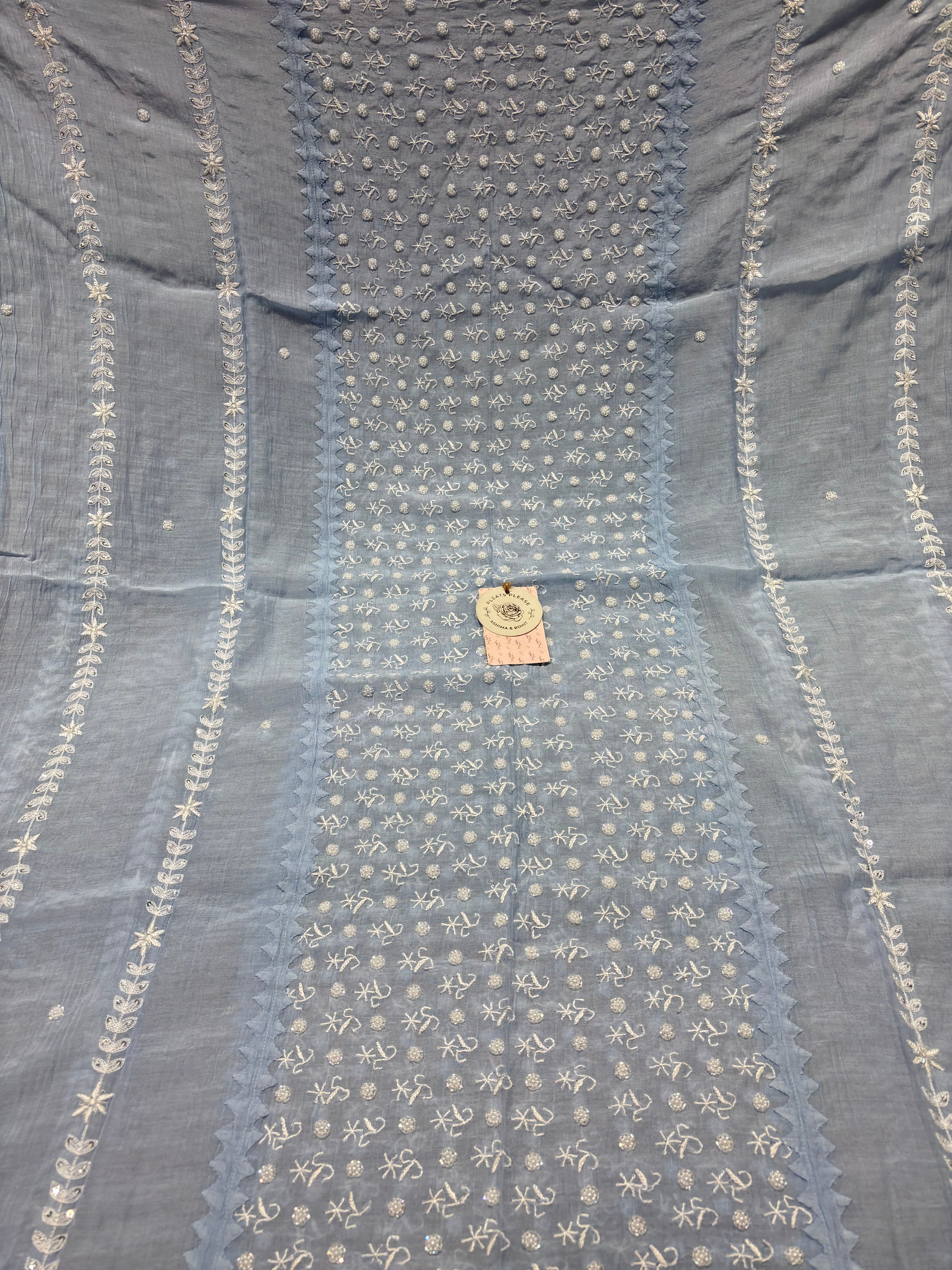 Powder Blue Chanderi Mul Chikankari  Anarkali & Dupatta Set