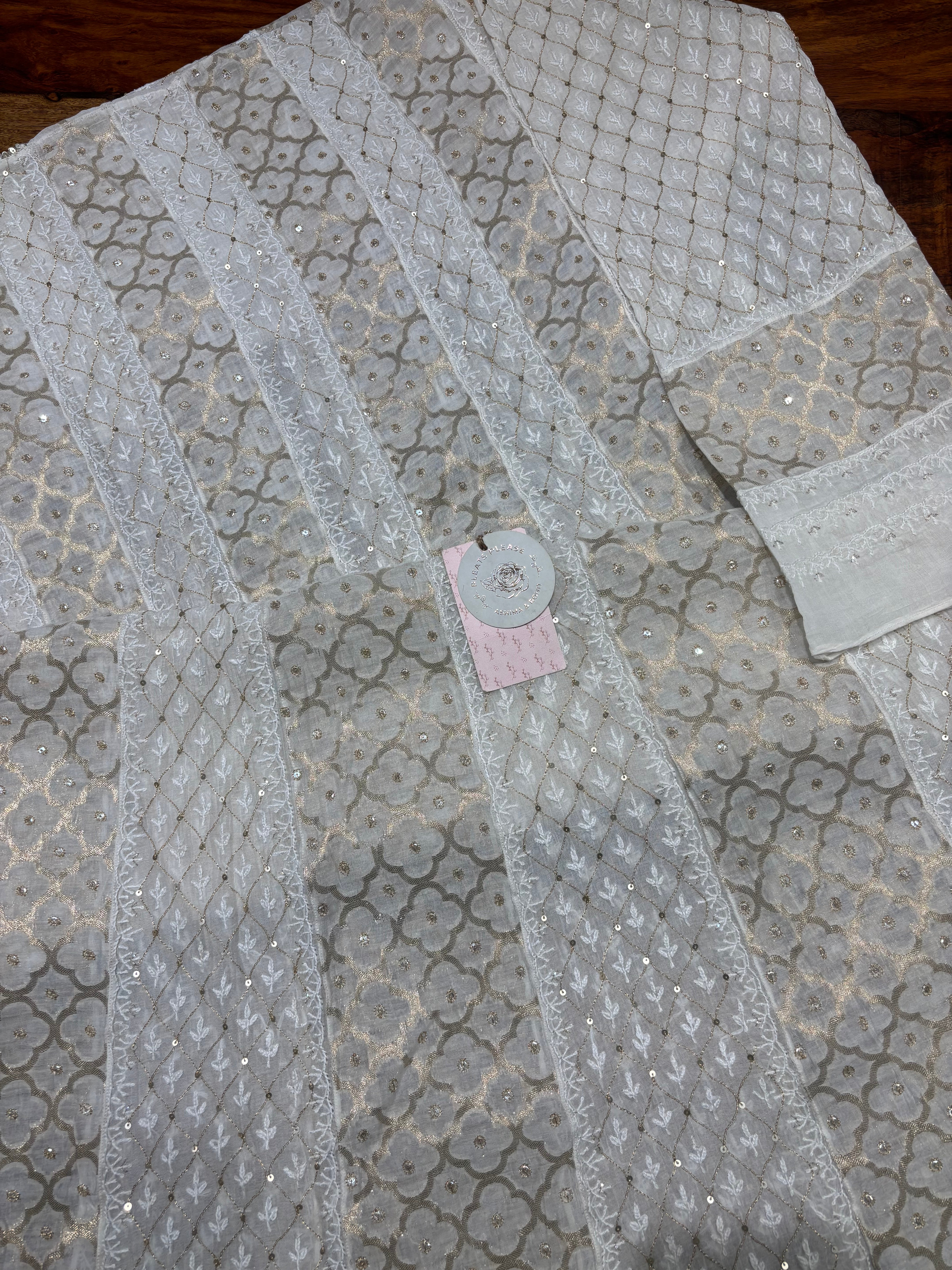 Dyeable Chanderi Silk Chikankari Anarkali & Dupatta Set