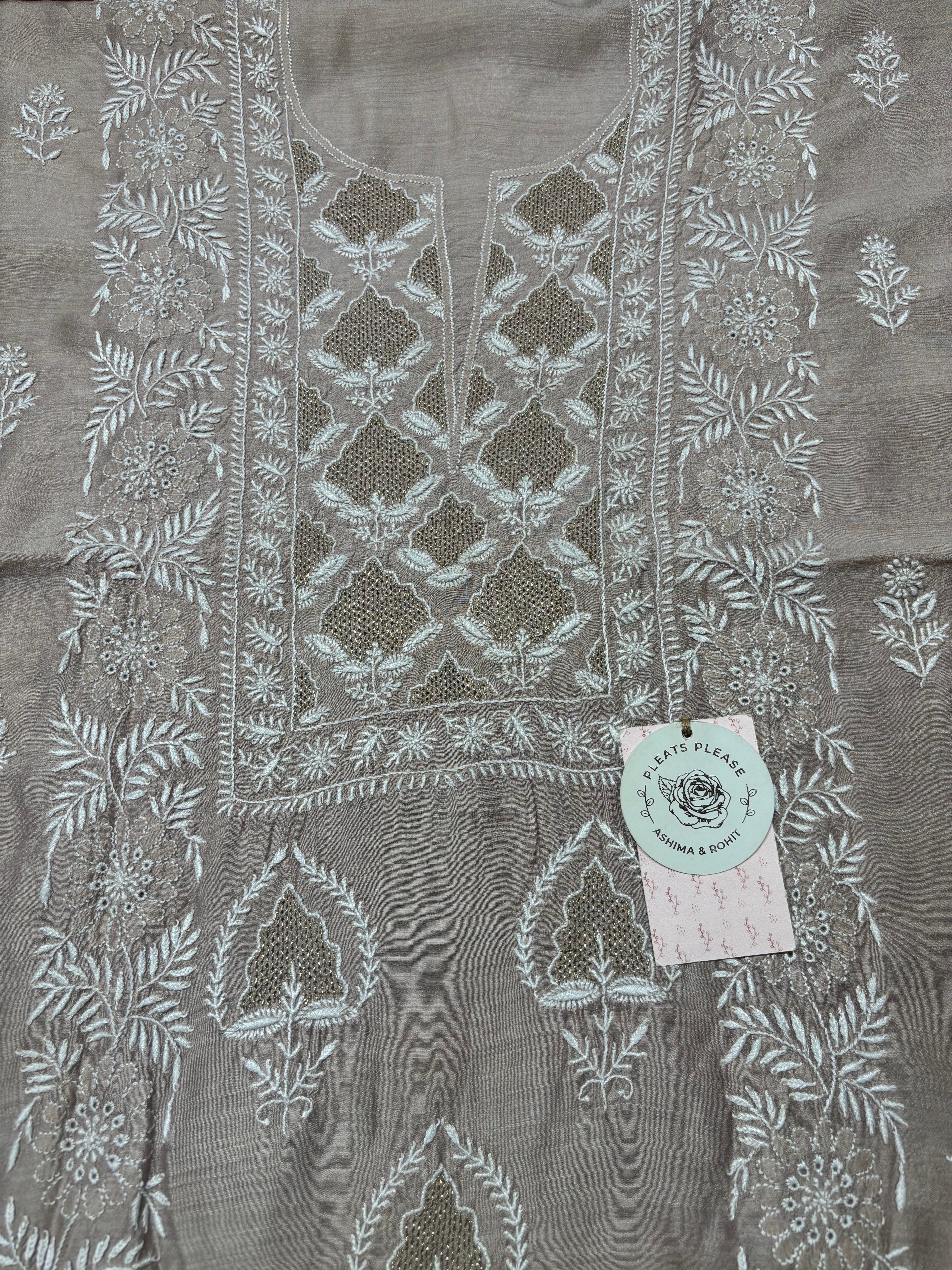 Dusty Mauve Monga Silk Chikankari Kurta And Dupatta Fabric