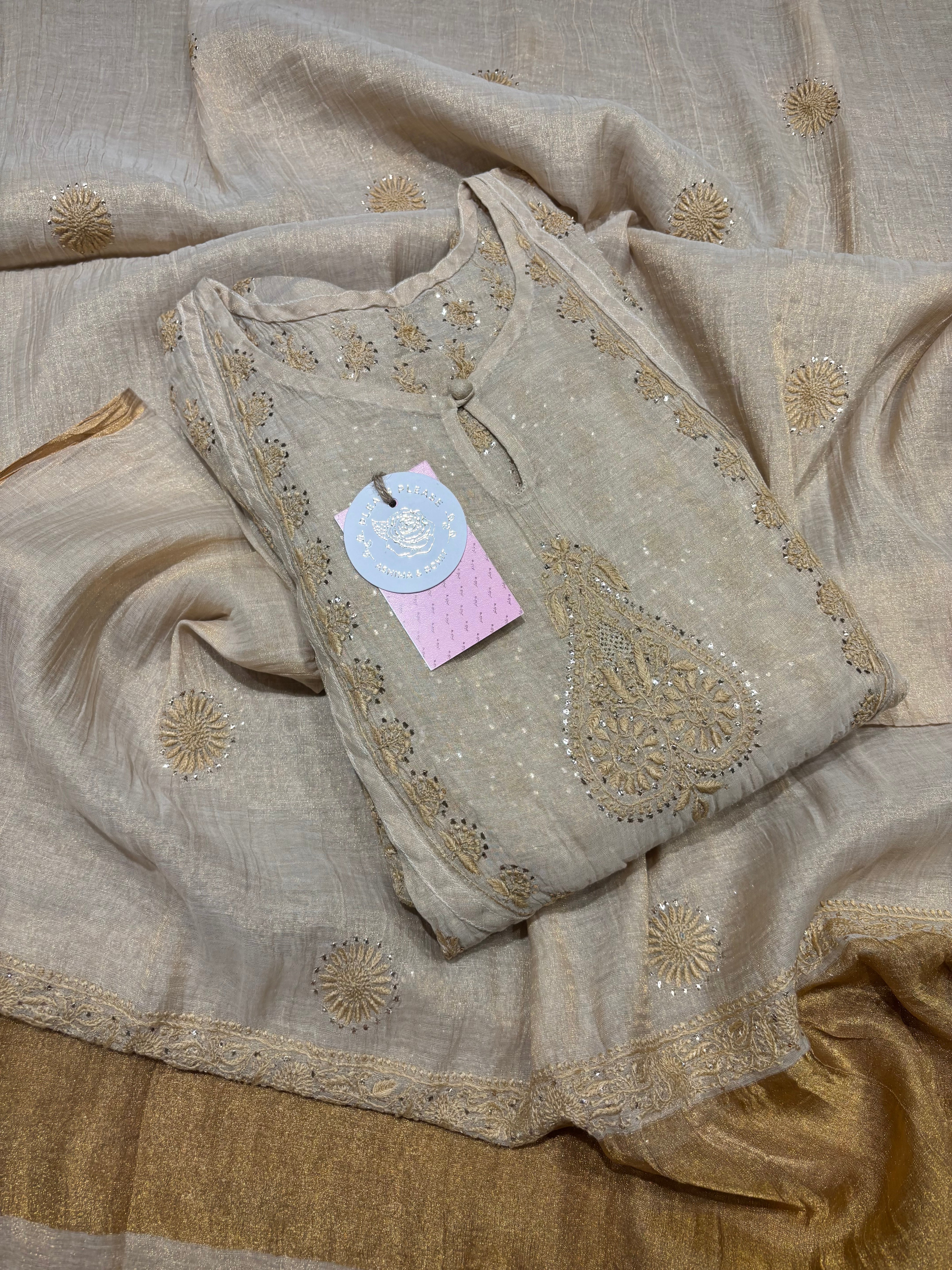 Dyeable Pure and Premium Tissue Chikankari & Mukaish Bajirao Anarkali and Dupatta Set