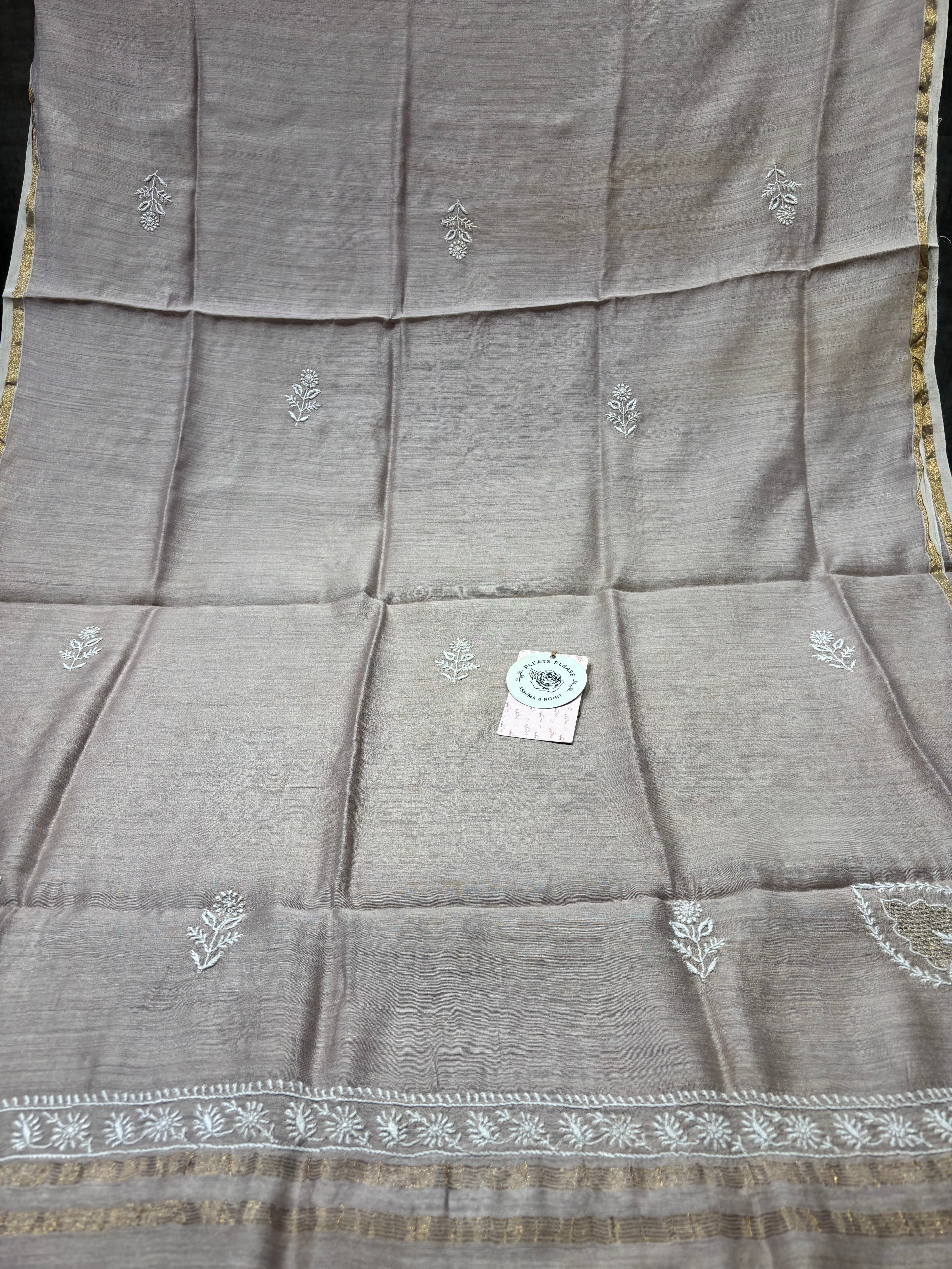 Dusty Mauve Monga Silk Chikankari Kurta And Dupatta Fabric