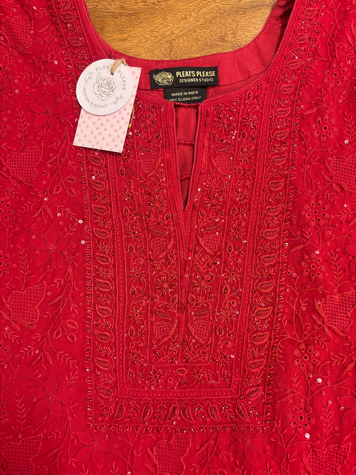 Deep Red Pure & Premium Georgette Chikankari Kurta, Dupatta With Bottom