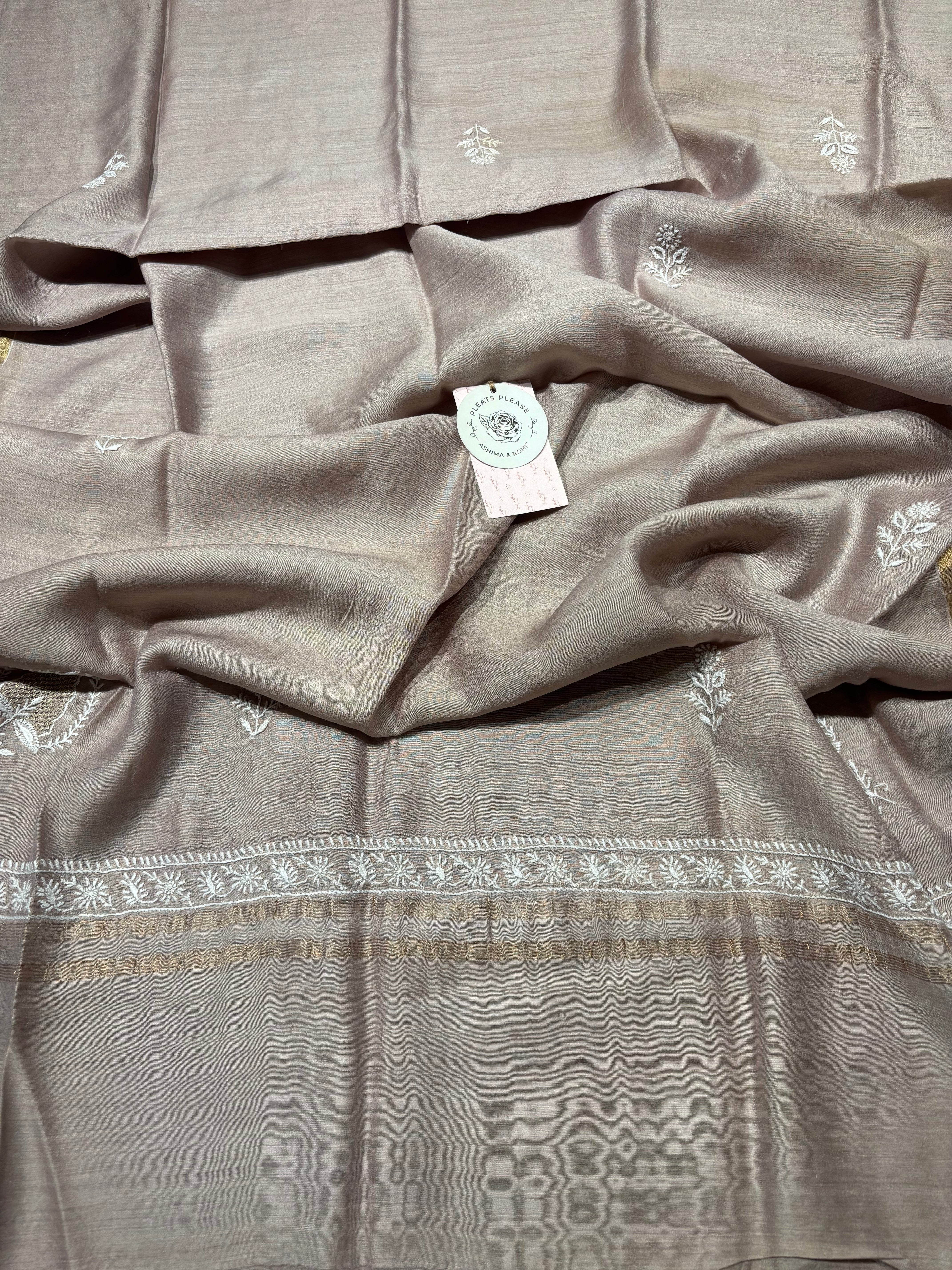 Dusty Mauve Monga Silk Chikankari Kurta And Dupatta Fabric