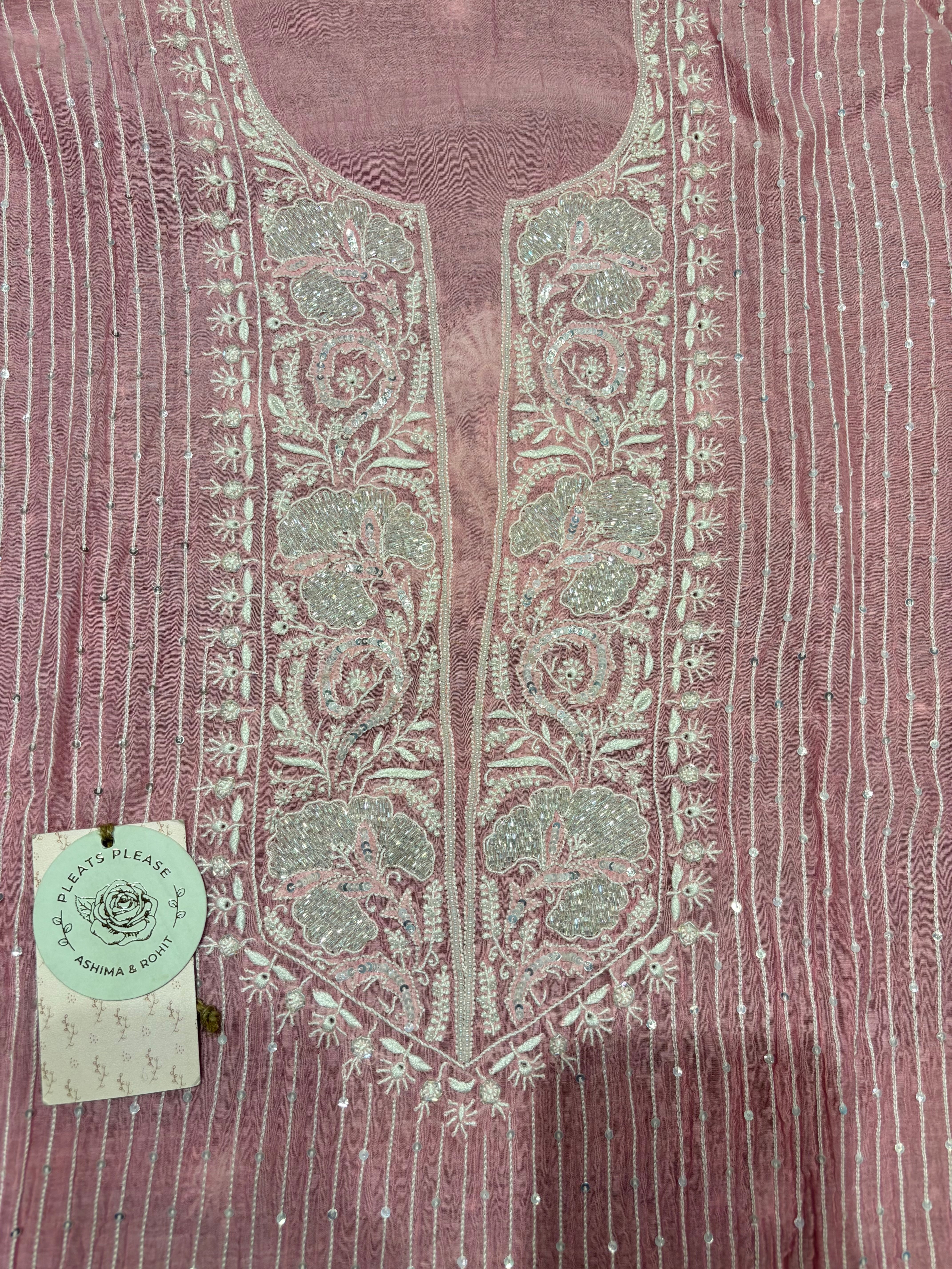 Pink Chanderi Mul Chikankari Kurta and Dupatta Set