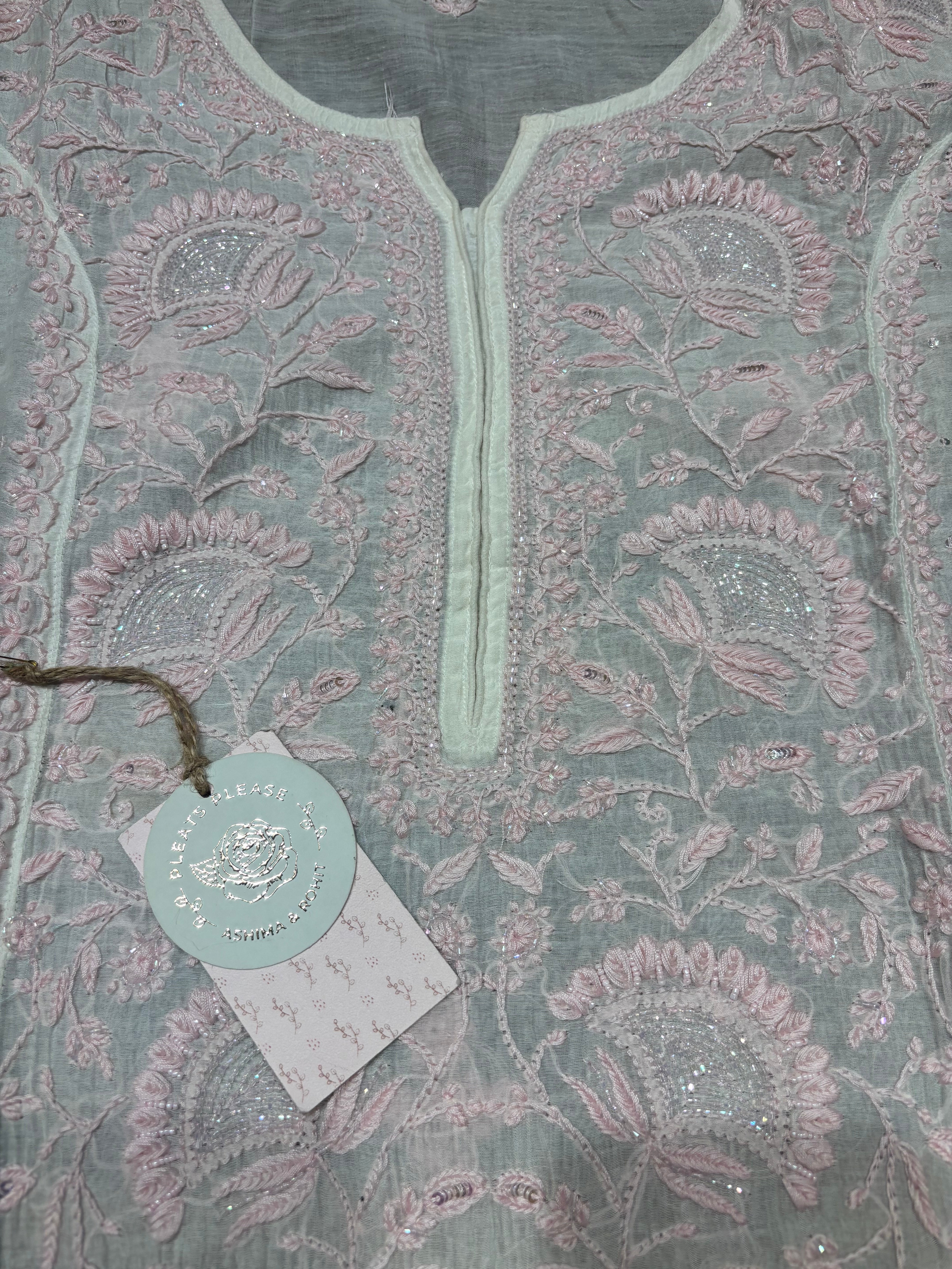 Dyeable Chanderi Mul Chikankari Kurta and Dupatta set