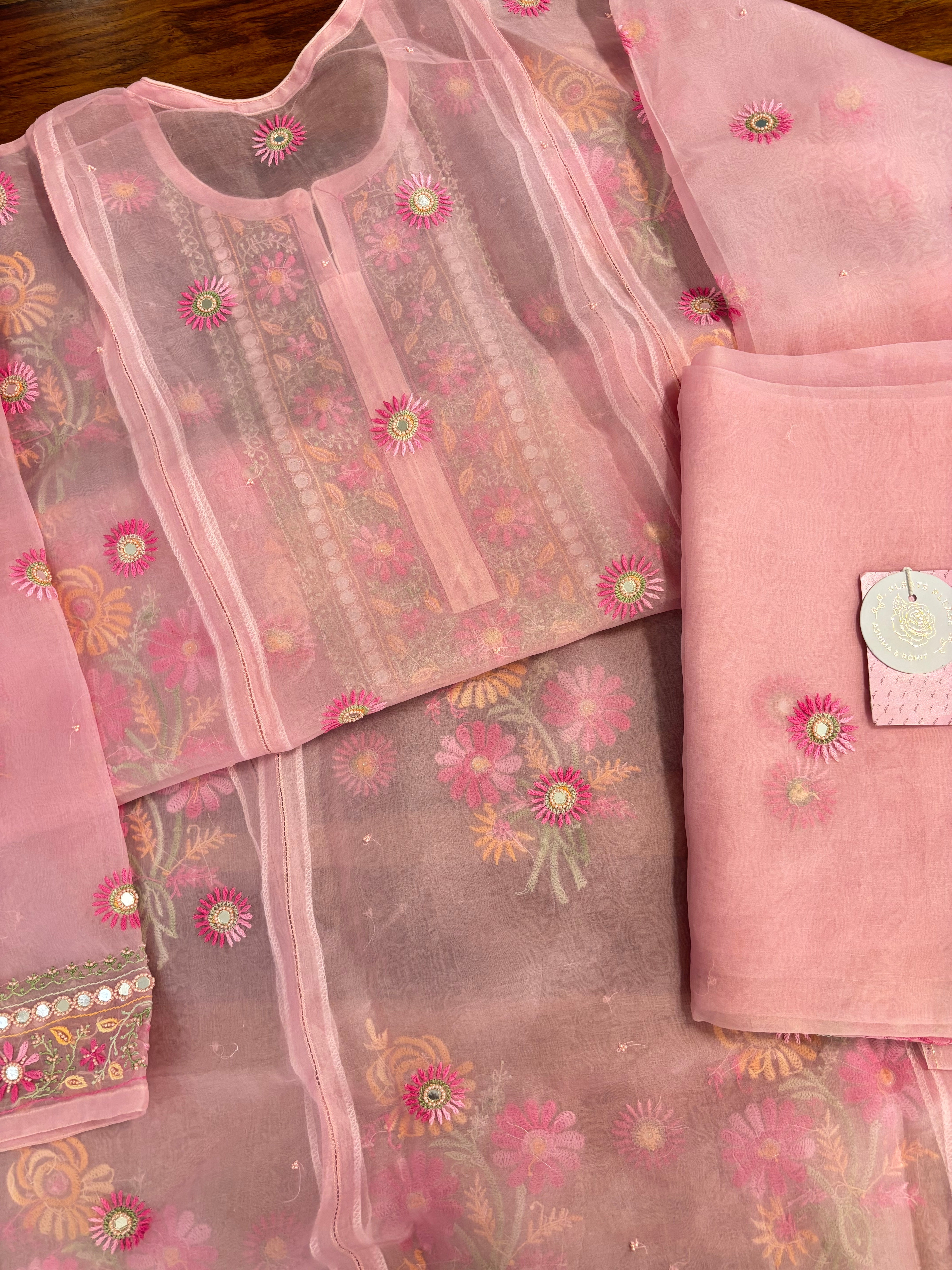 Petal-Blush Pure Organza Chikankari Kurta & Dupatta