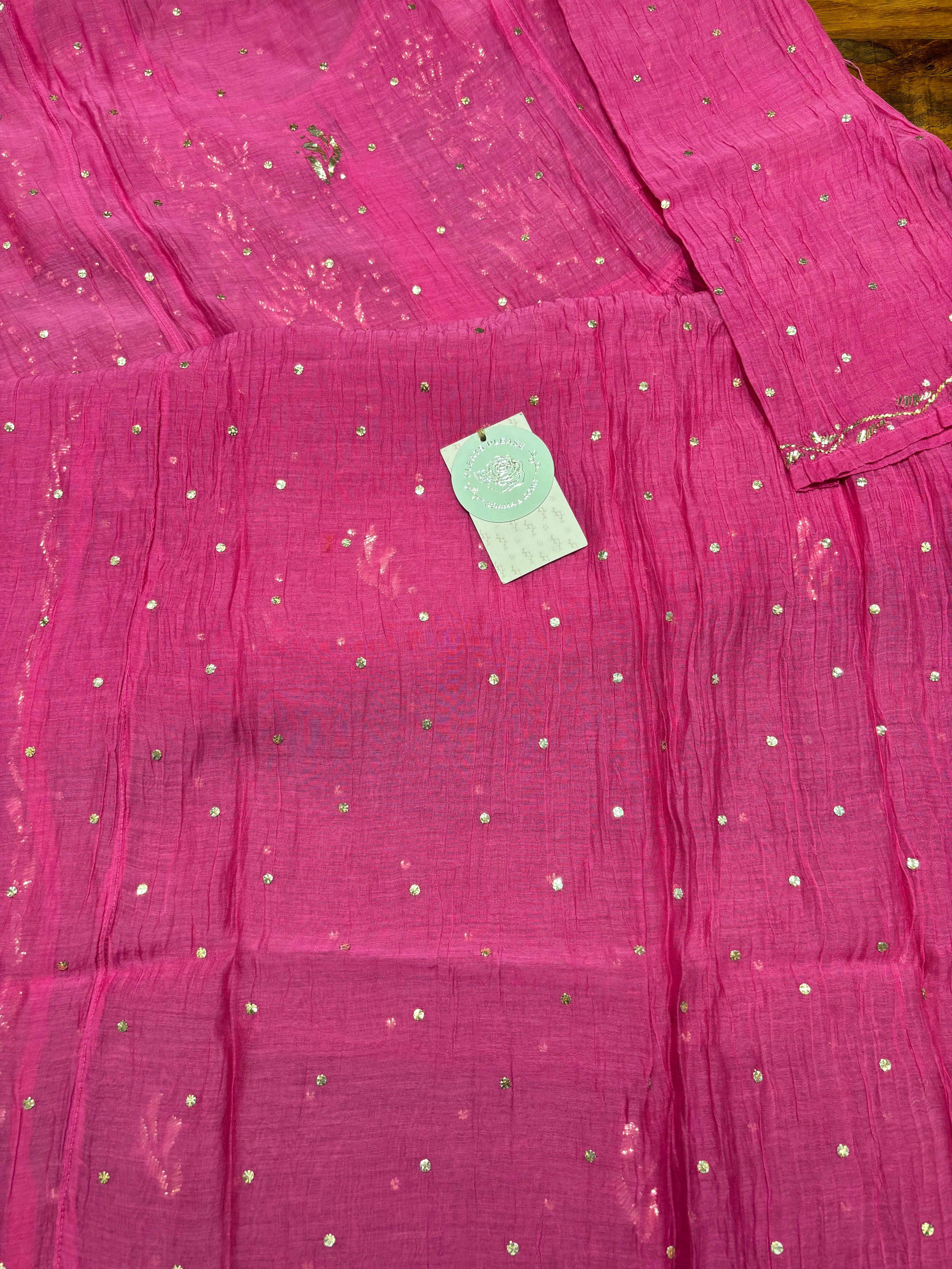 Magenta Pink Chanderi Mul Mukaish Tunic Kurta and dupatta Set
