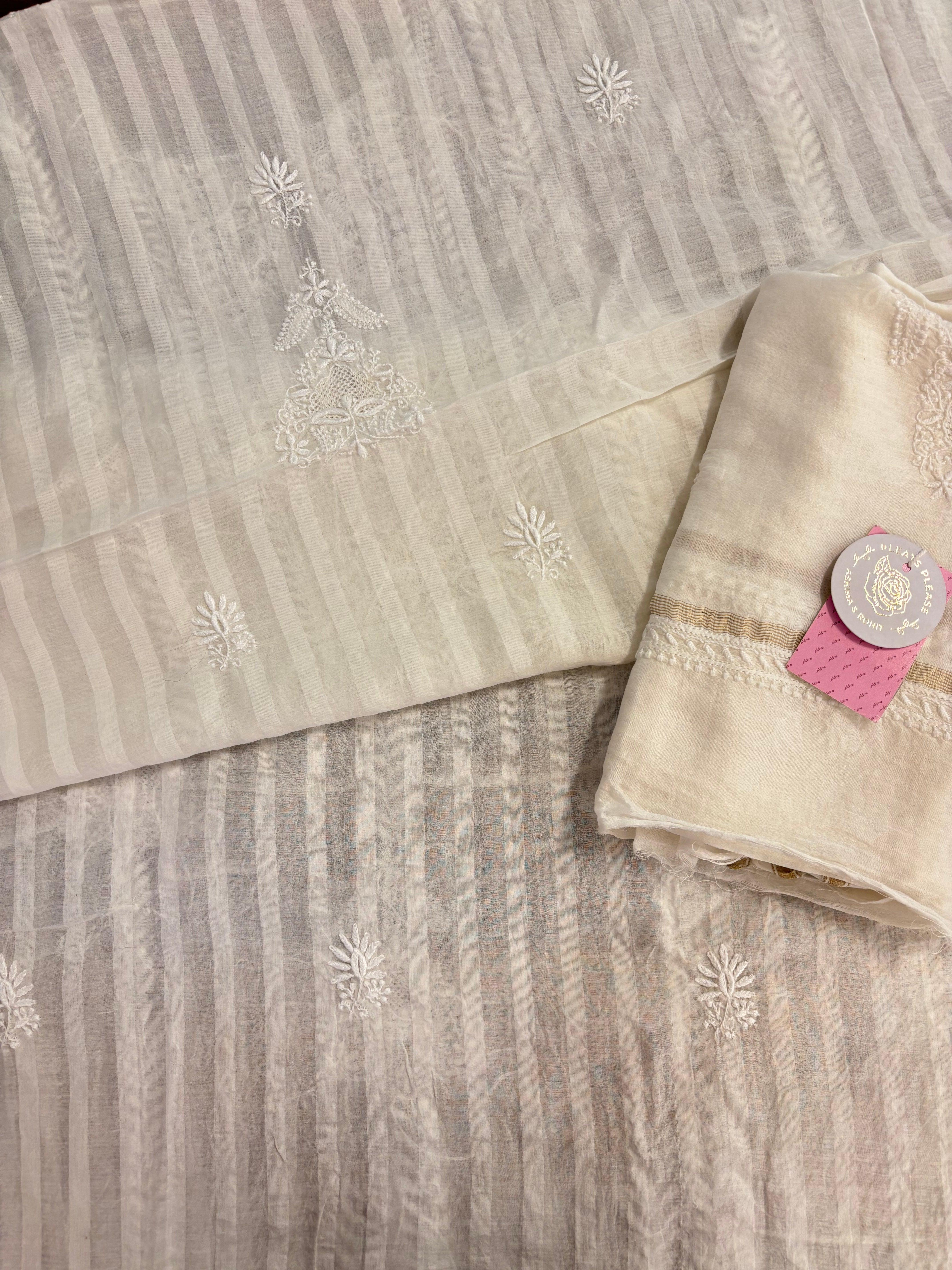 Dyeable Pure Chanderi Chikankari Kurta & Dupatta Set