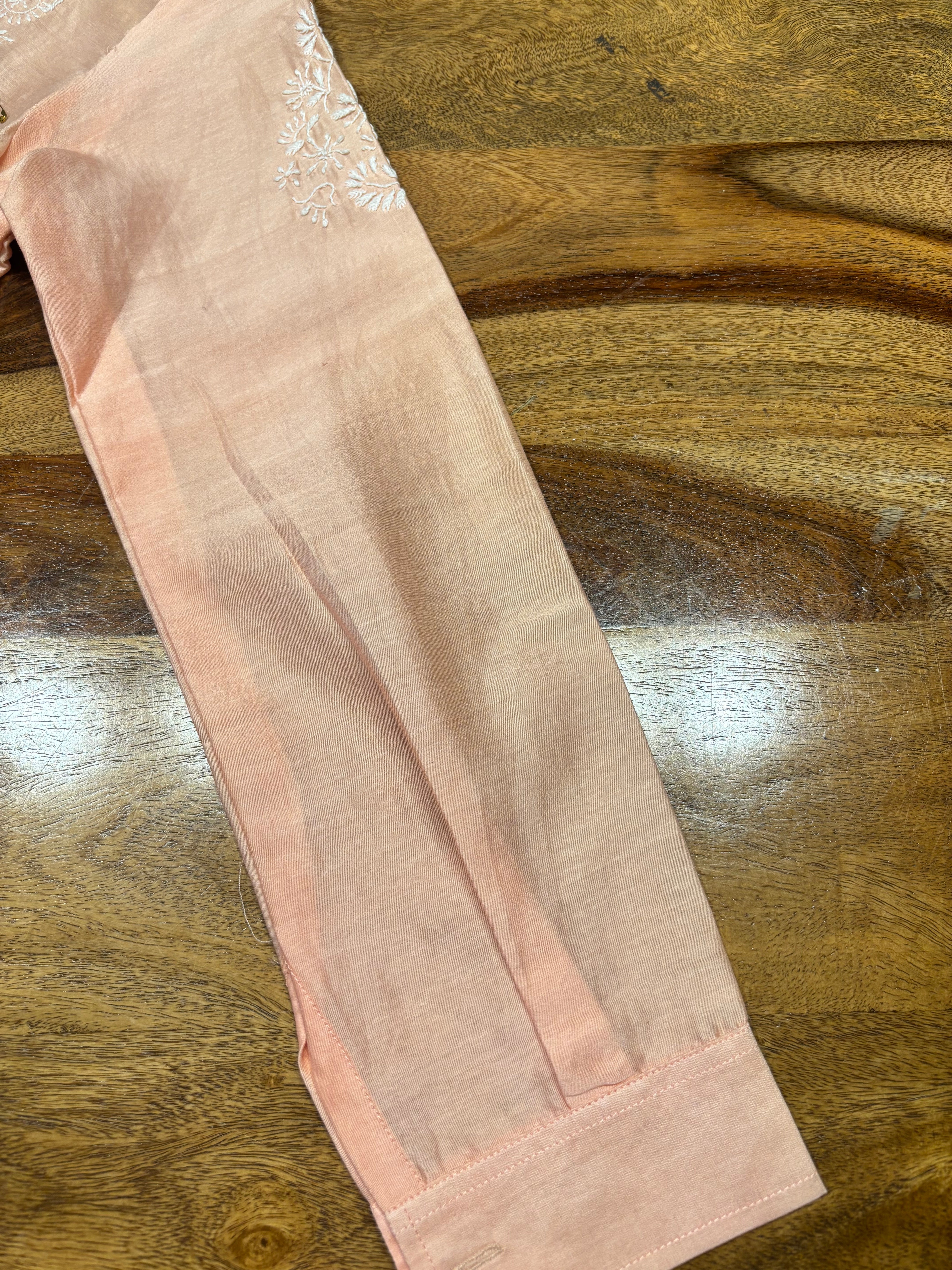 Peach Chanderi Silk Chikankari Shirt