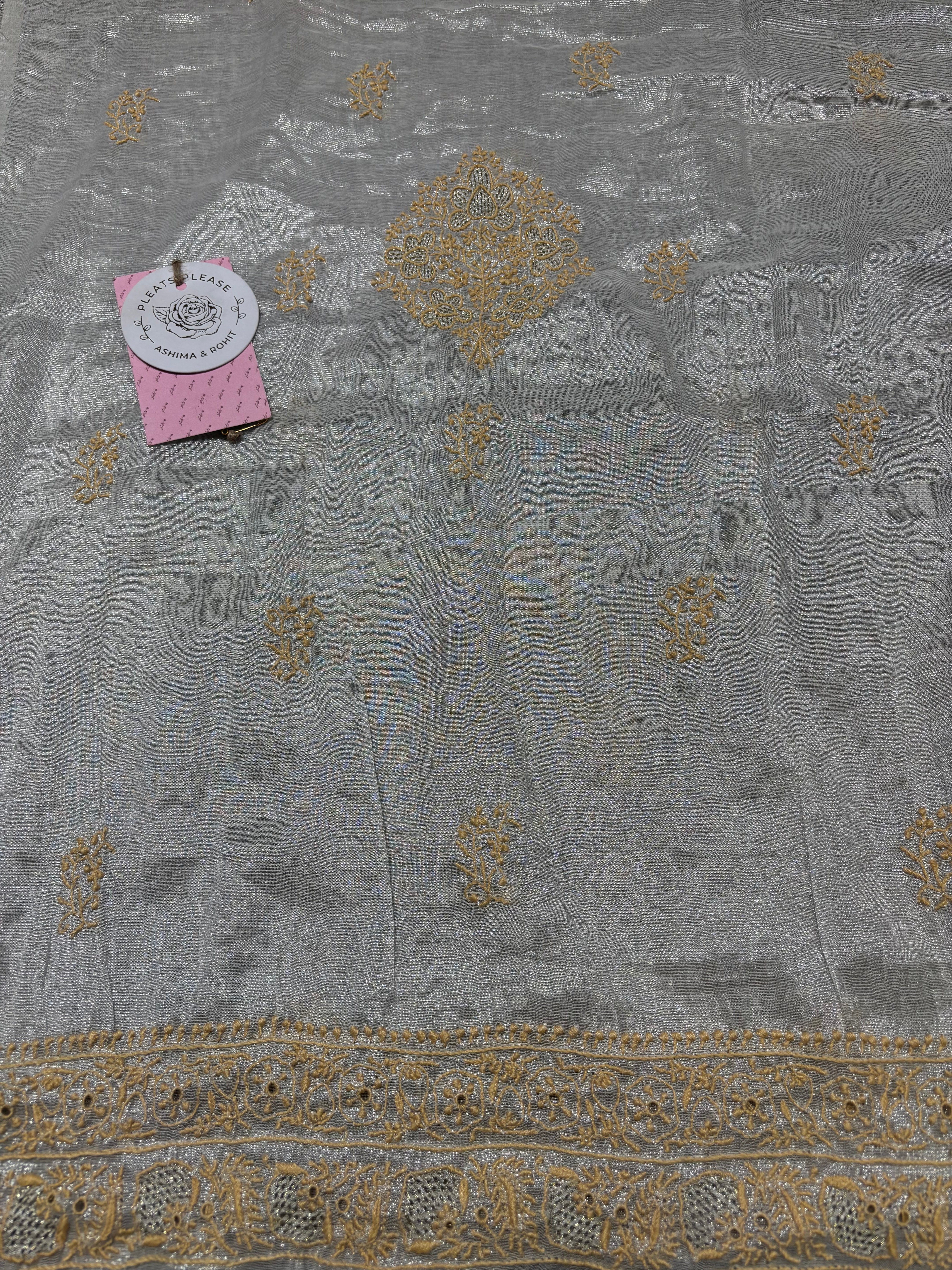 Dyeable Silver Tissue Chikankari Men’s Kurta Fabric - Pleats PleaseChikankari