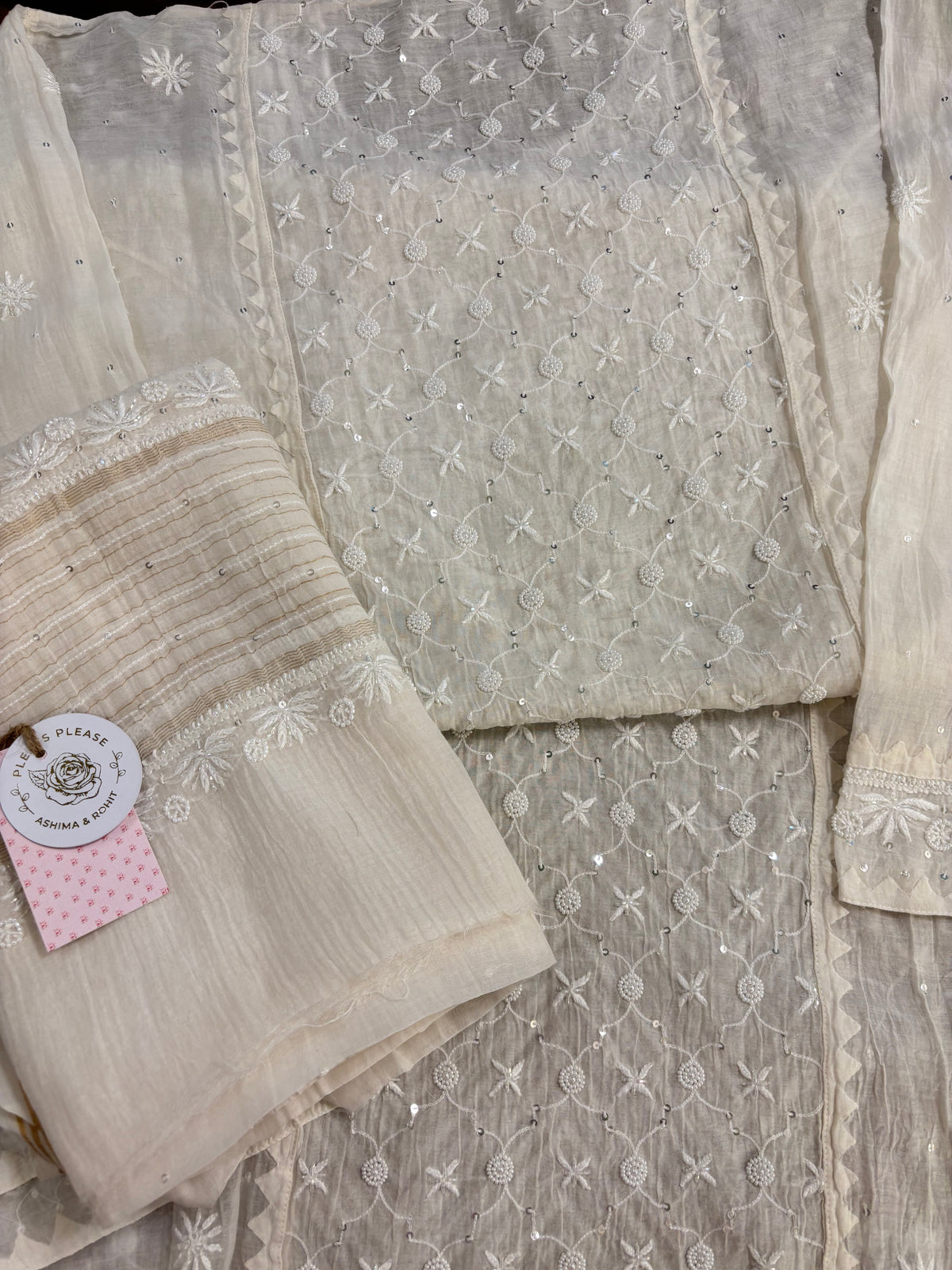 Dyeable Chanderi Mul Chikankari Kurta & Dupatta