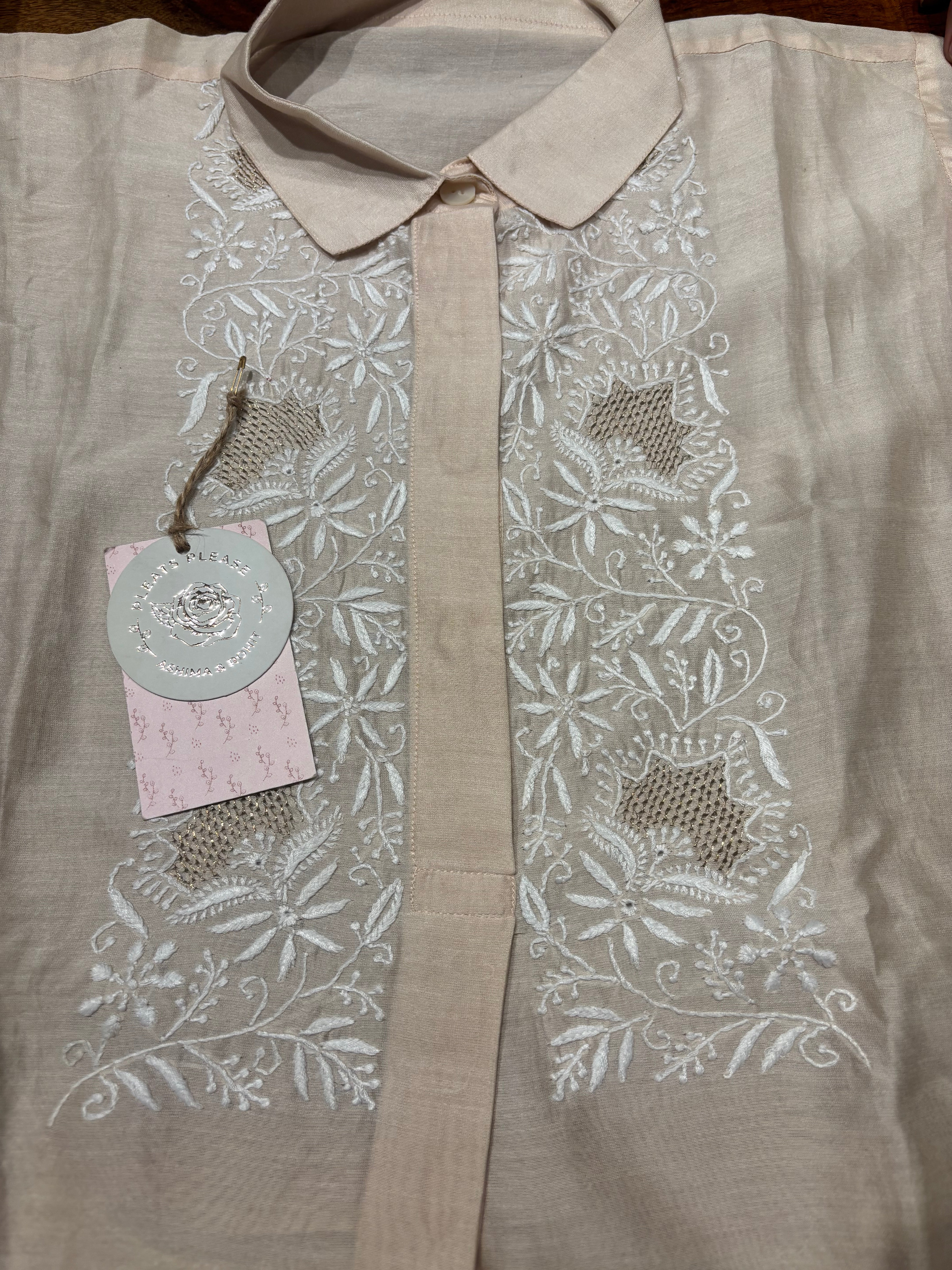Coffee Cream Chanderi Silk Chikankari Shirt