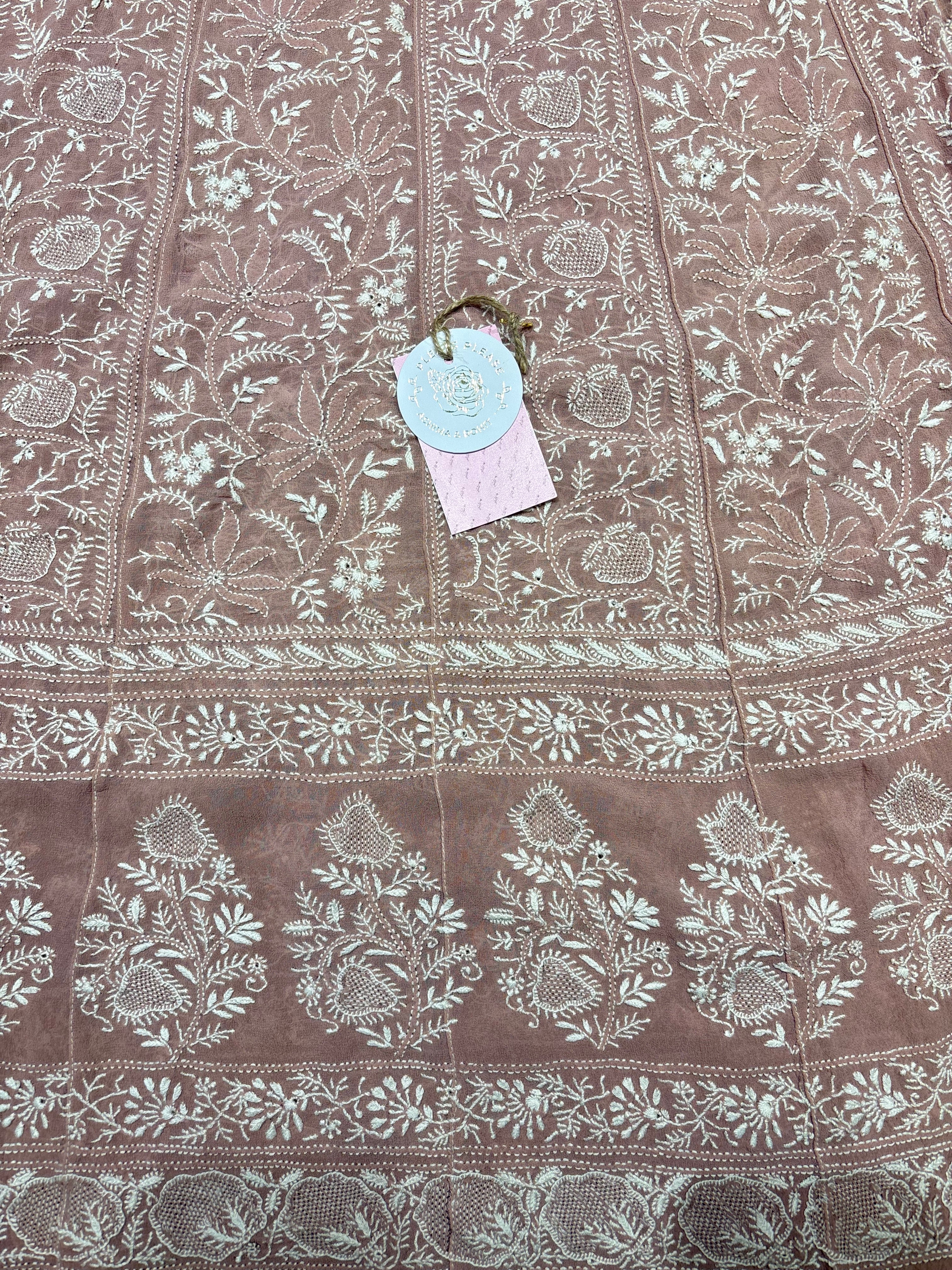 Mauve Pure & Premium Georgette Chikankari Anarkali & Dupatta Set