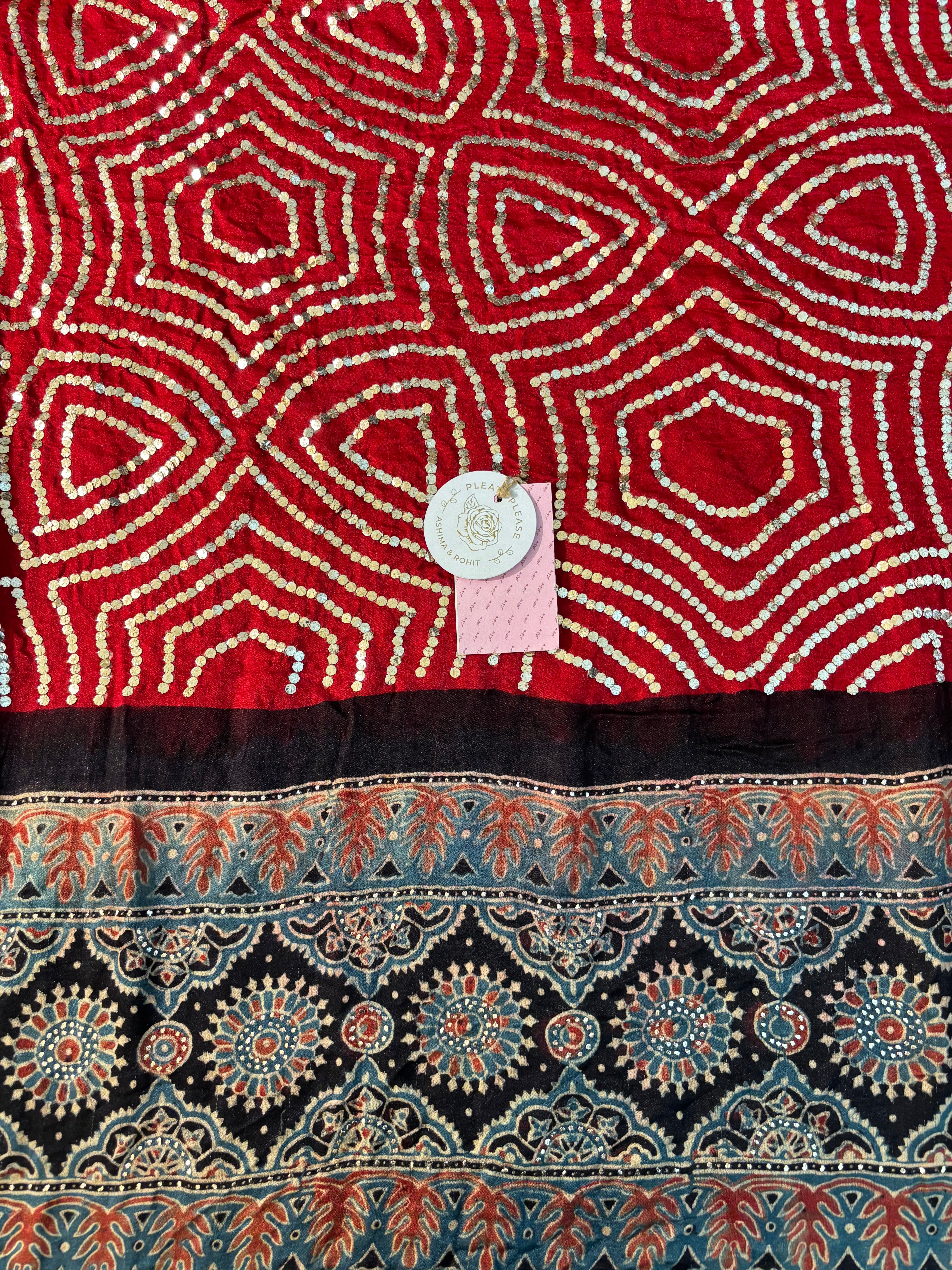 Red Ajrakh Mukaish Dupatta