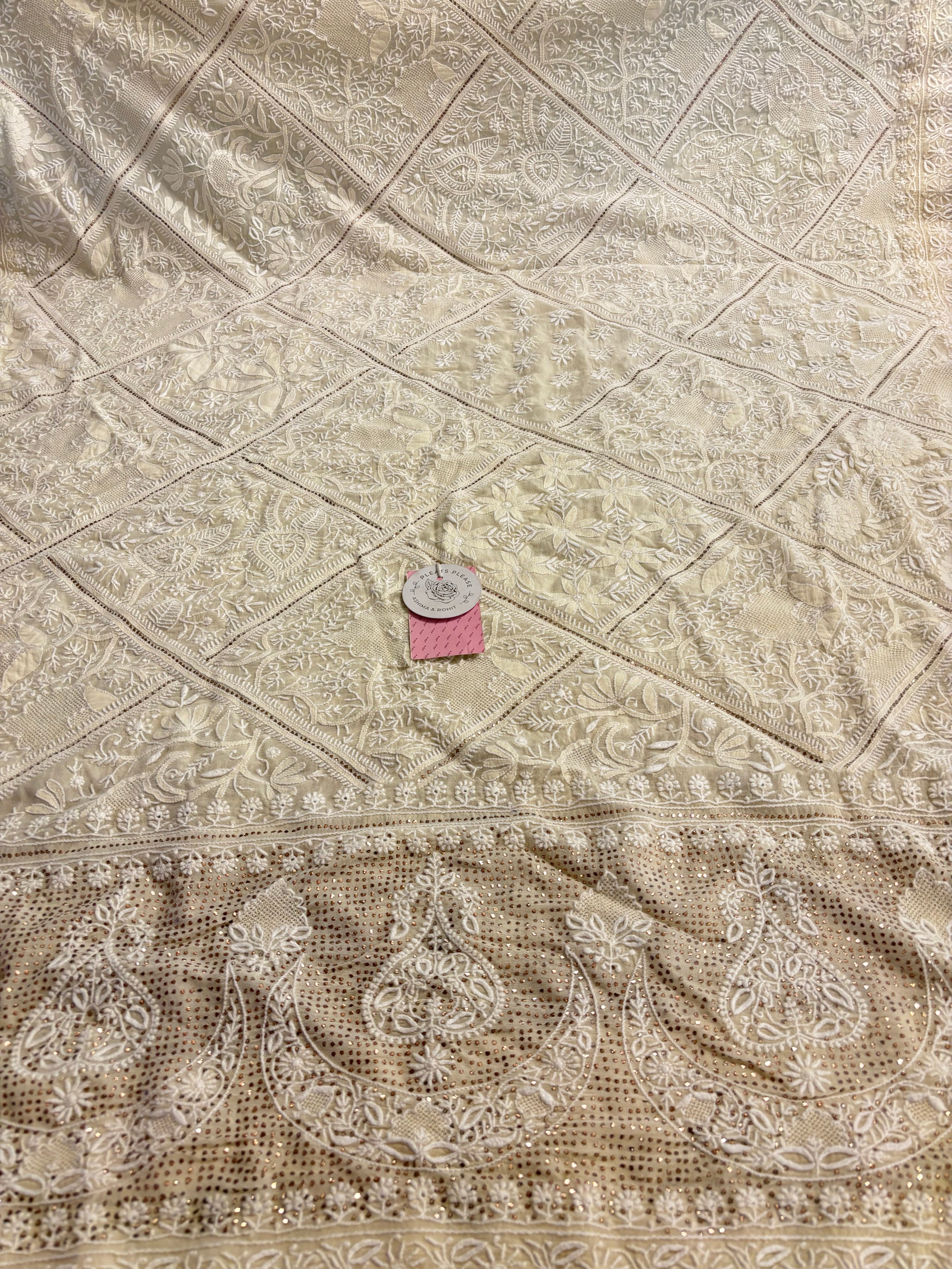 Dyeable Pure & Premium Georgette Chikankari Mukaish Dupatta - Pleats PleaseChikankari