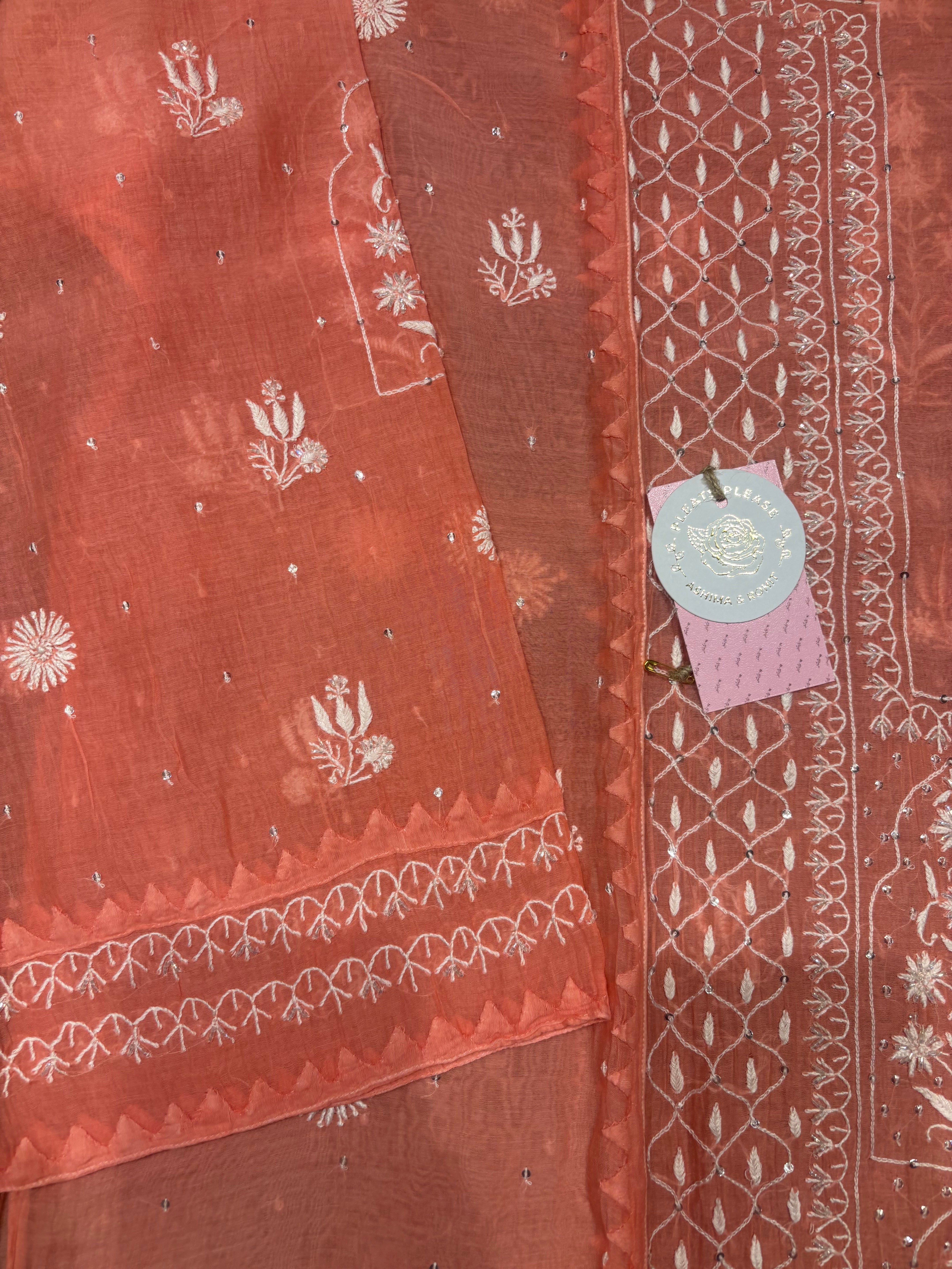 Pink Chanderi Mul Chikankari Kurta and Dupatta Set