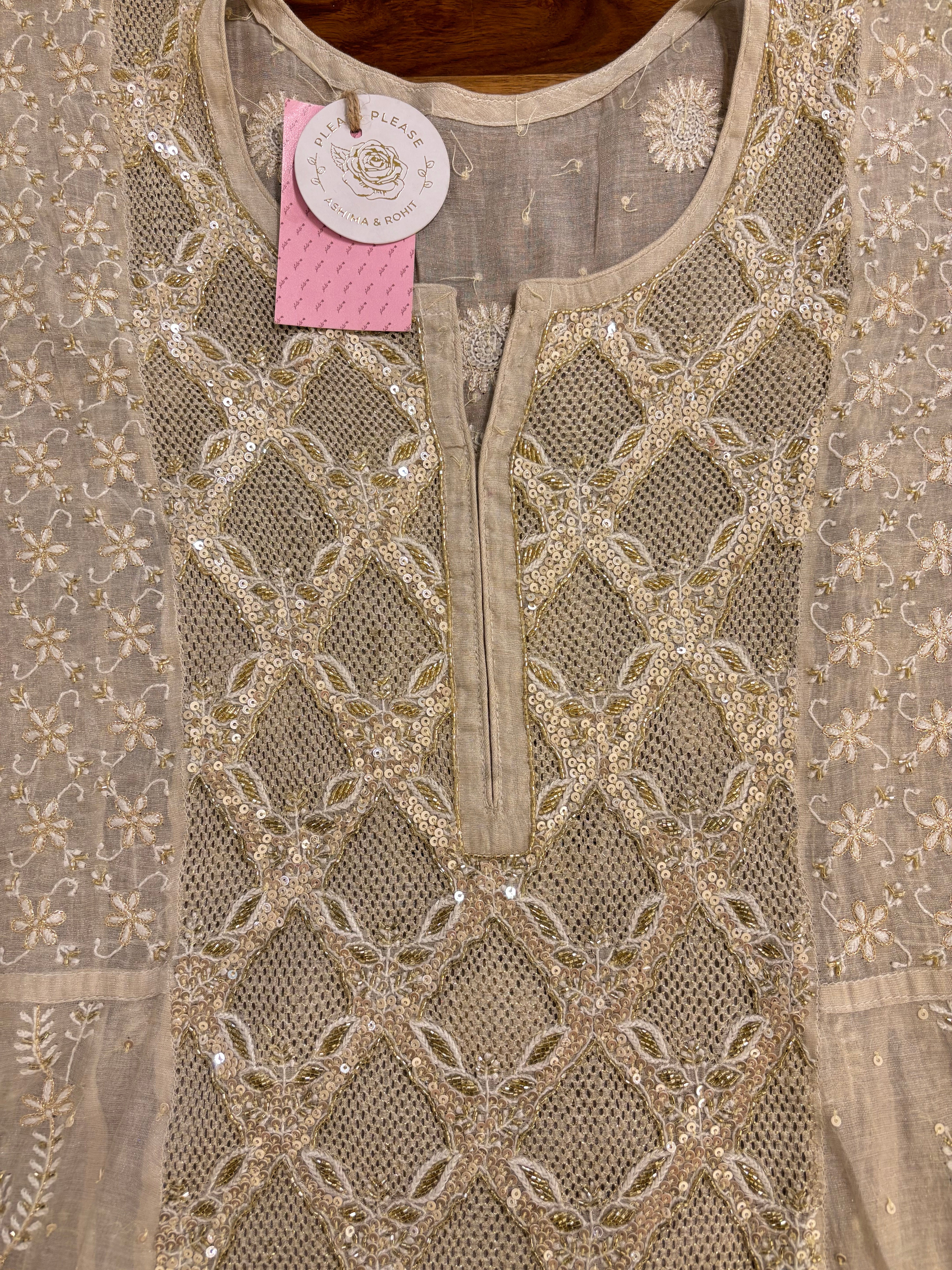 Dyeable Pure & Premium Silver Tissue Chikankari Anarkali & Dupatta