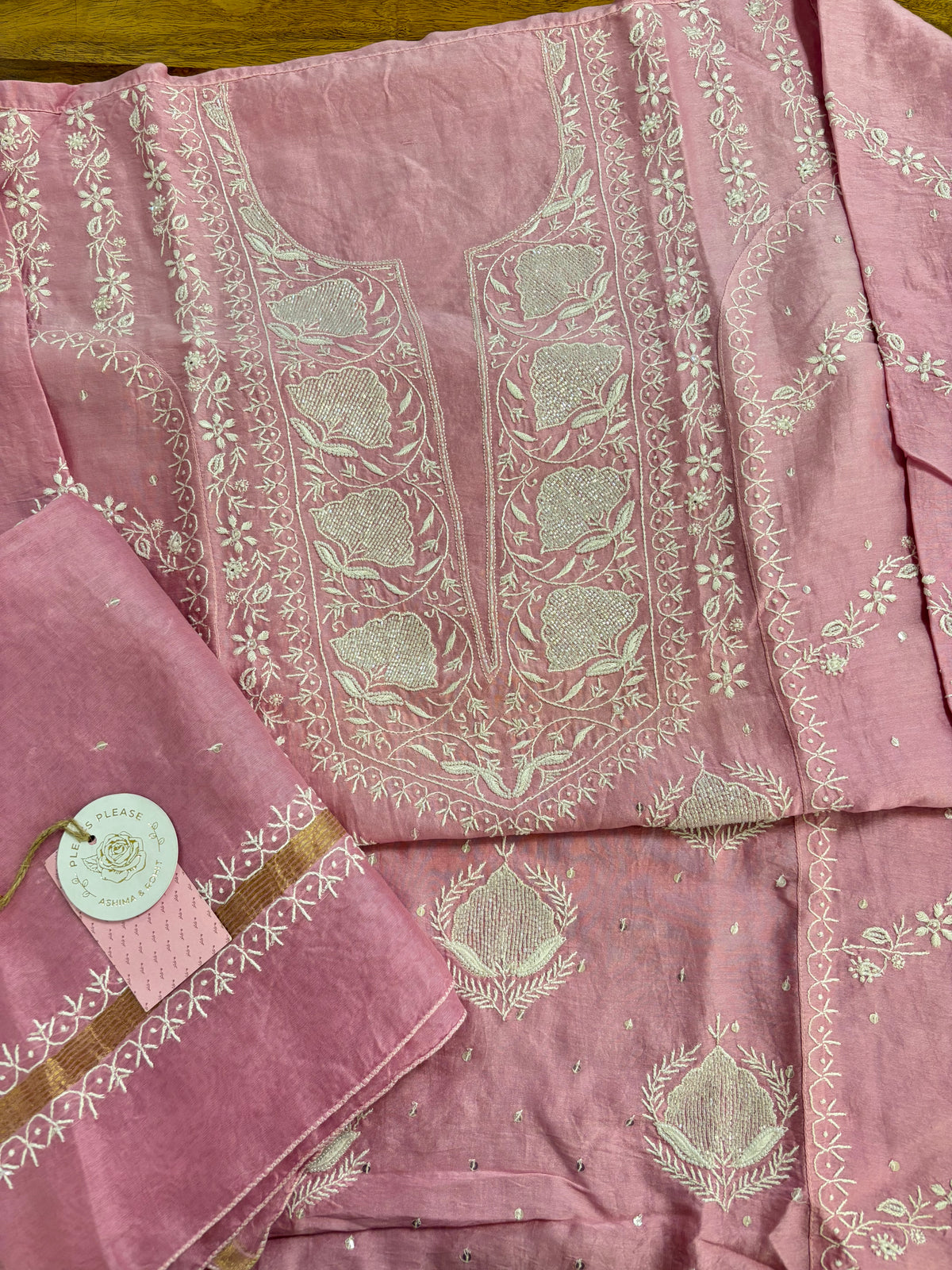 Pink Chanderi Chikankari Kurta & Dupatta