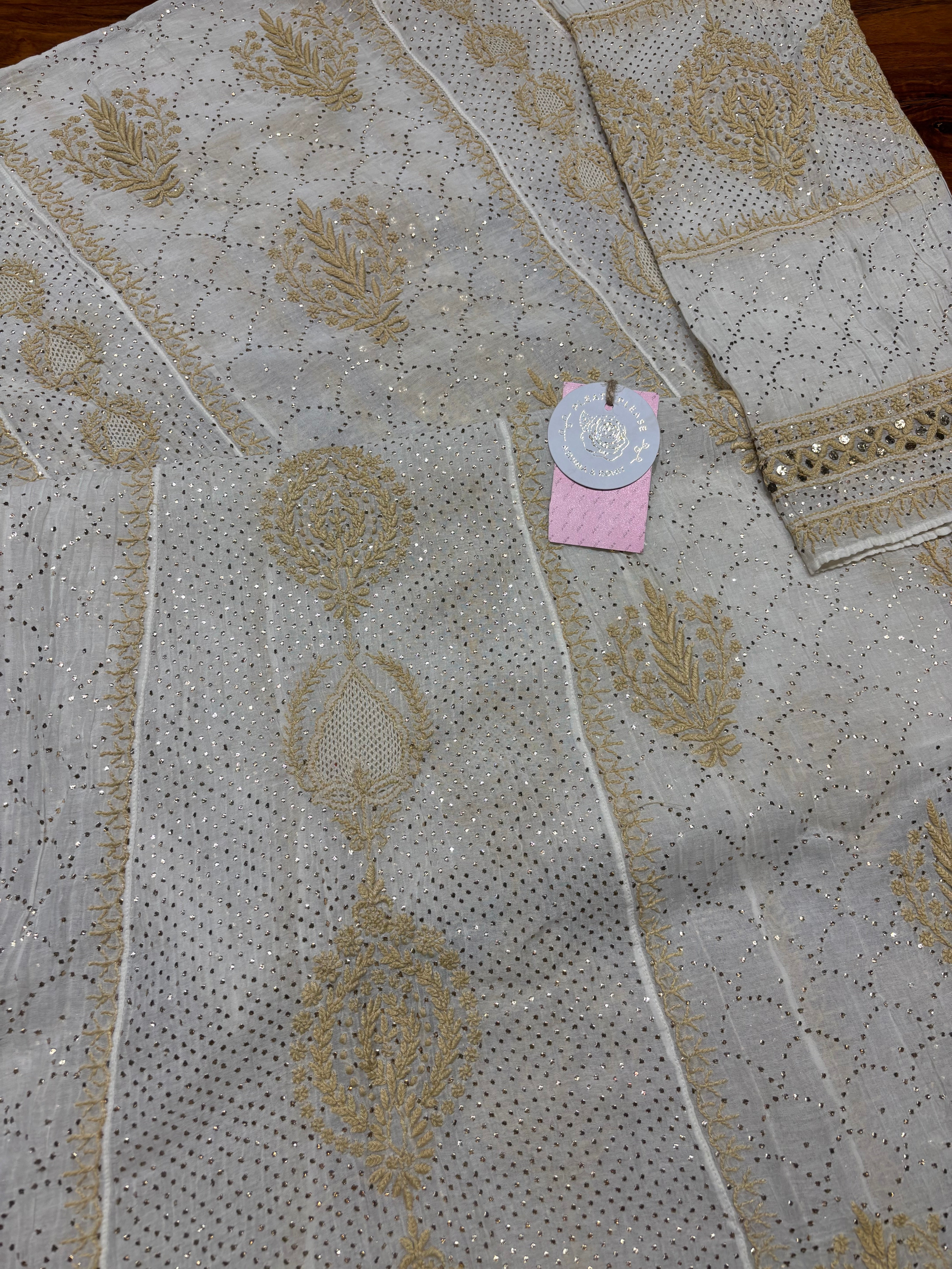 Dyeable Pure and Premium Chanderi Mul Chikankari & Mukaish Anarkali and Dupatta Set