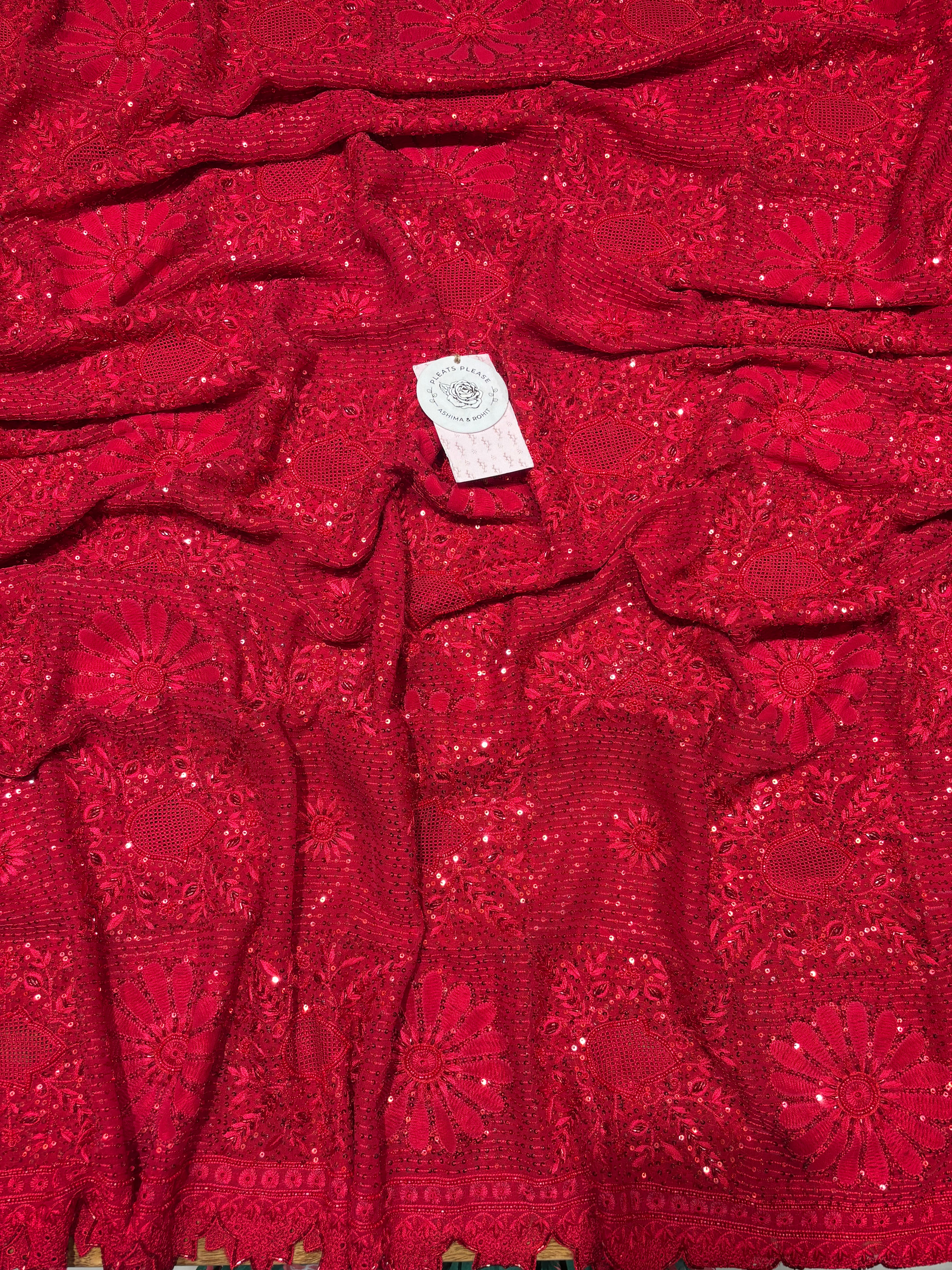 Red Pure & Premium Georgette Chikankari Kurta & Dupatta Set