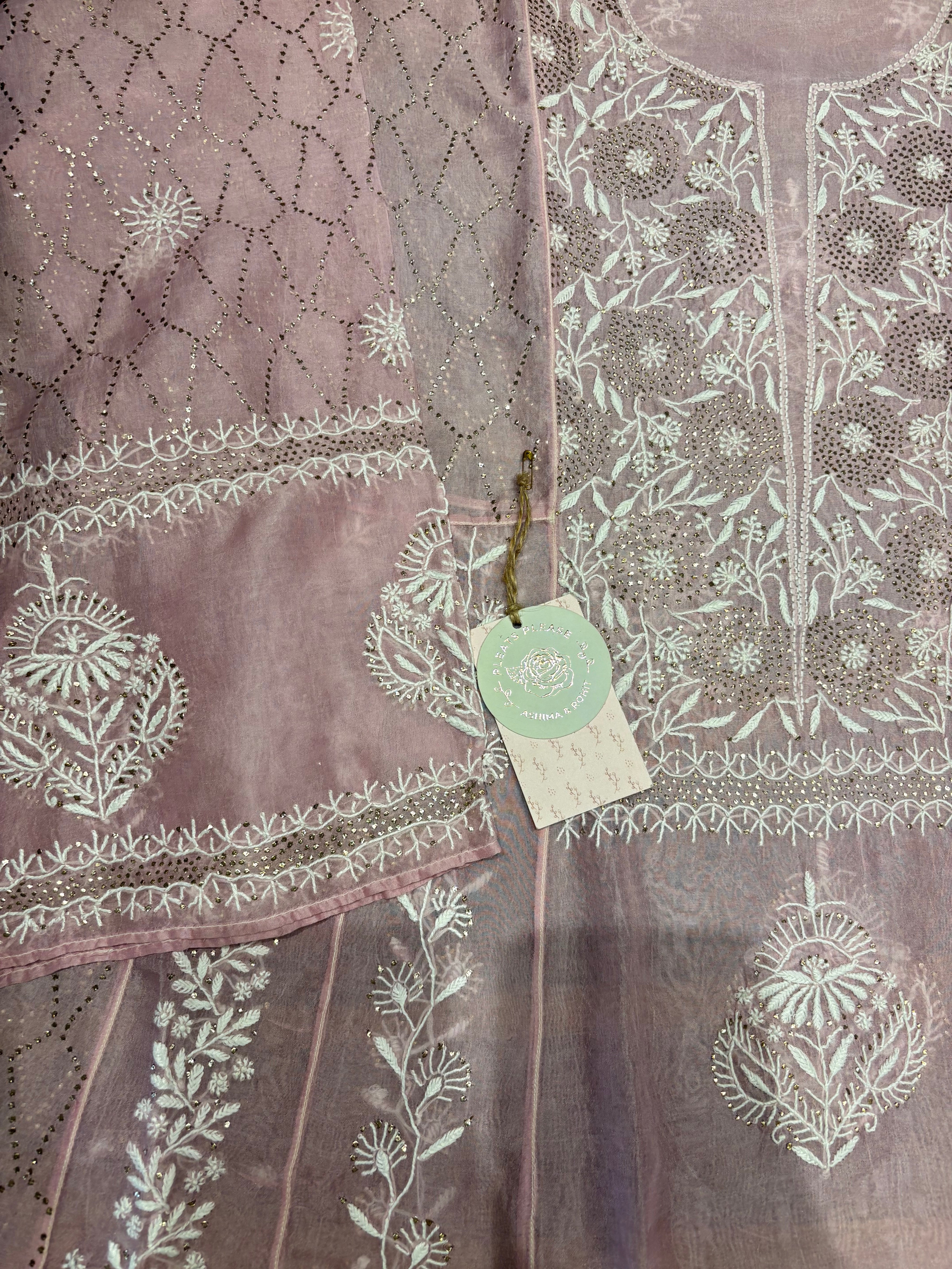 Lilac Organza Chikankari Anarkali and Dupatta