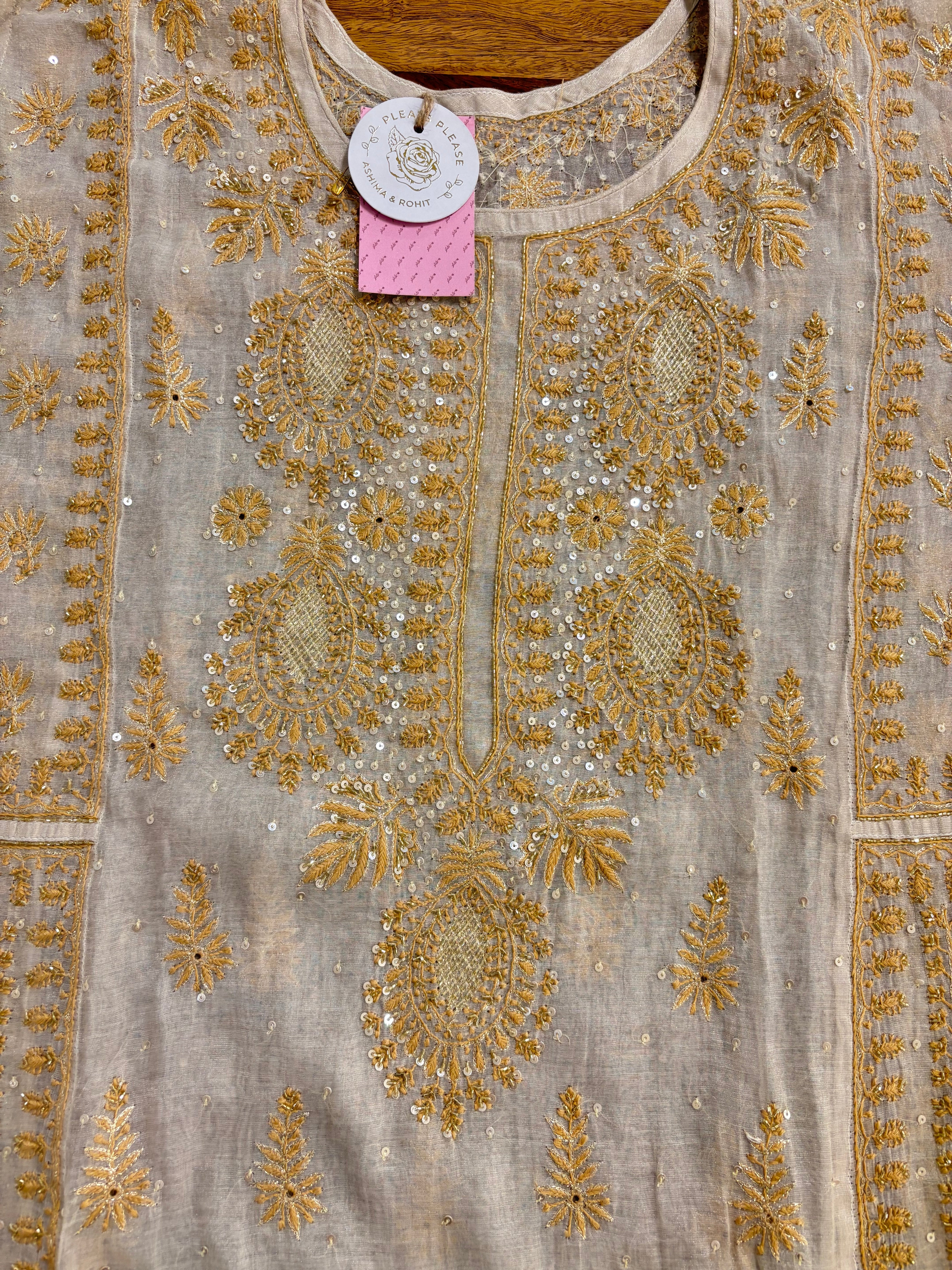 Dyeable Ivory Silver Pure & Premium Tissue Chikankari Kurta & Dupatta