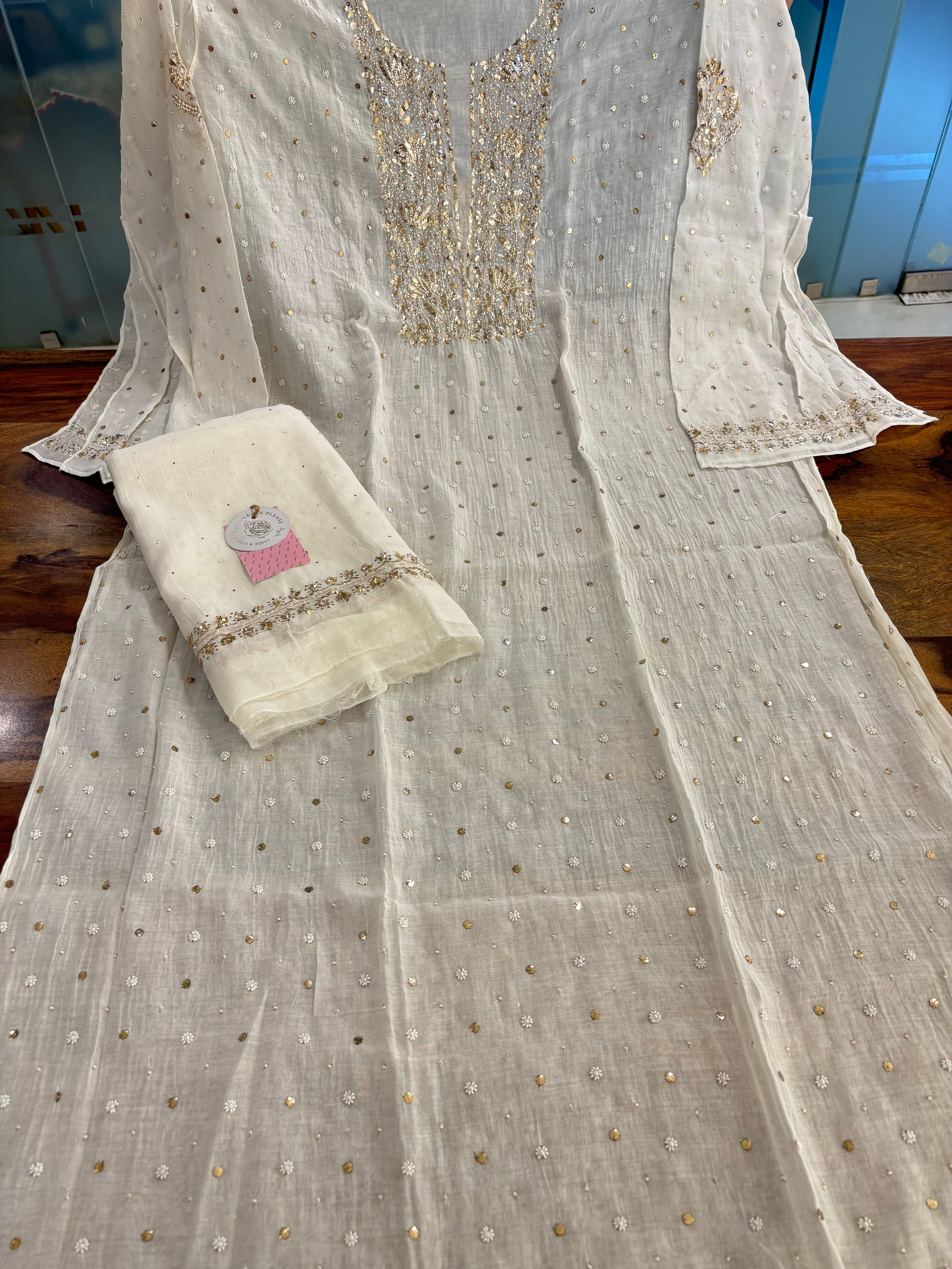 Dyeable Chanderi Mul Mukaish Kurta & Dupatta