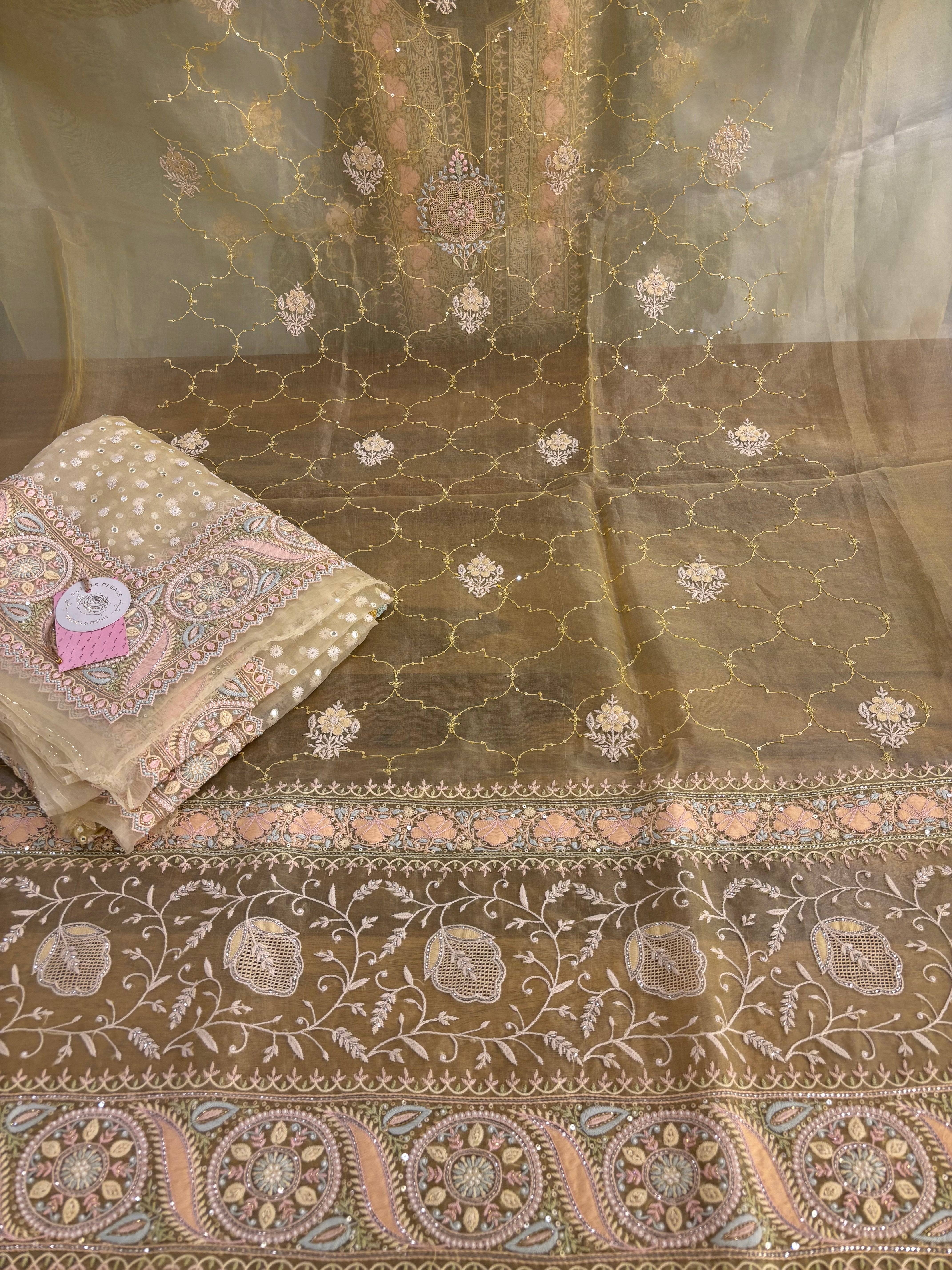 butter Yellow Pure & Premium Organza Chikankari Kurta & Dupatta