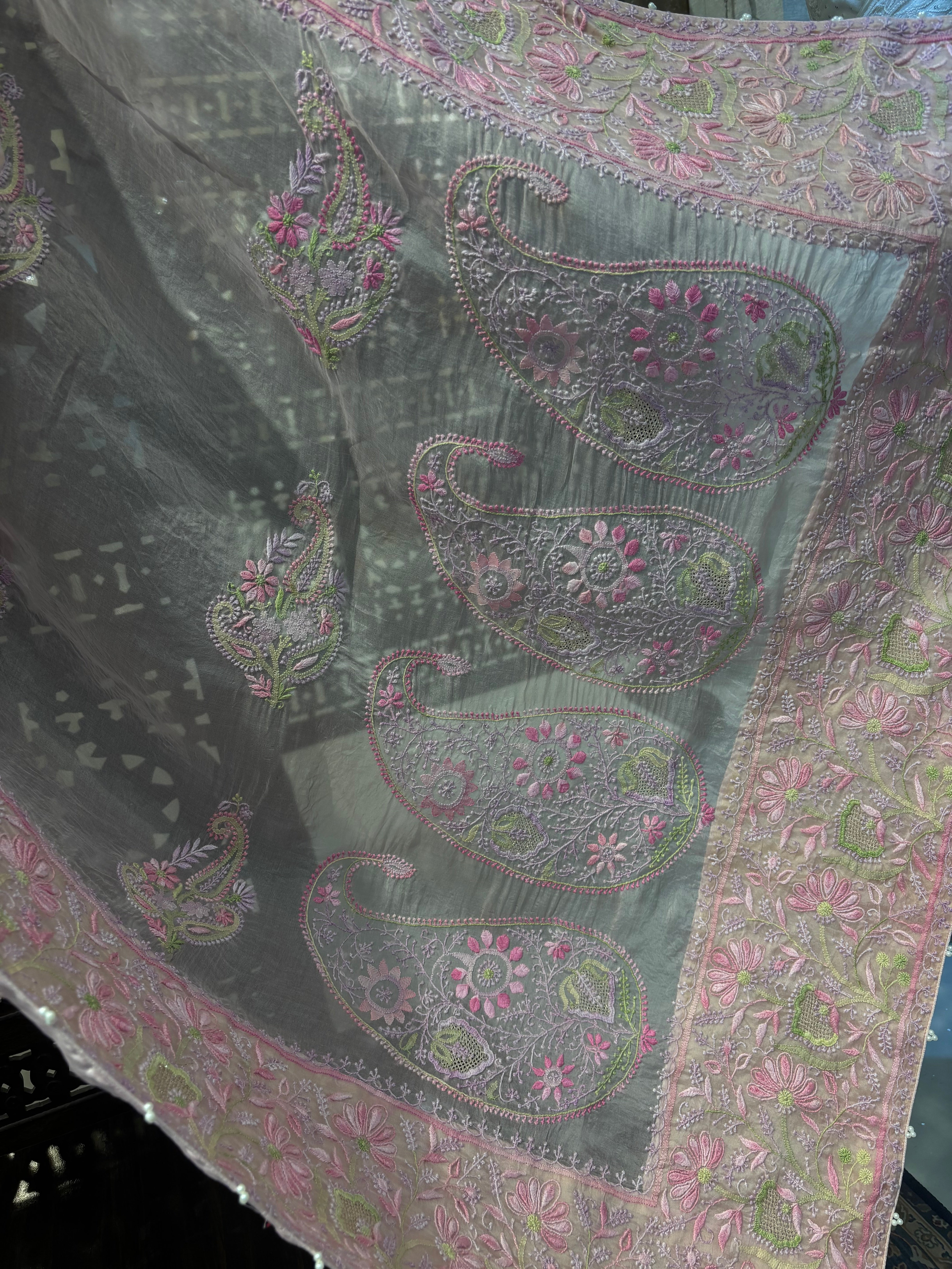 Baby Pink Pure Organza Saree