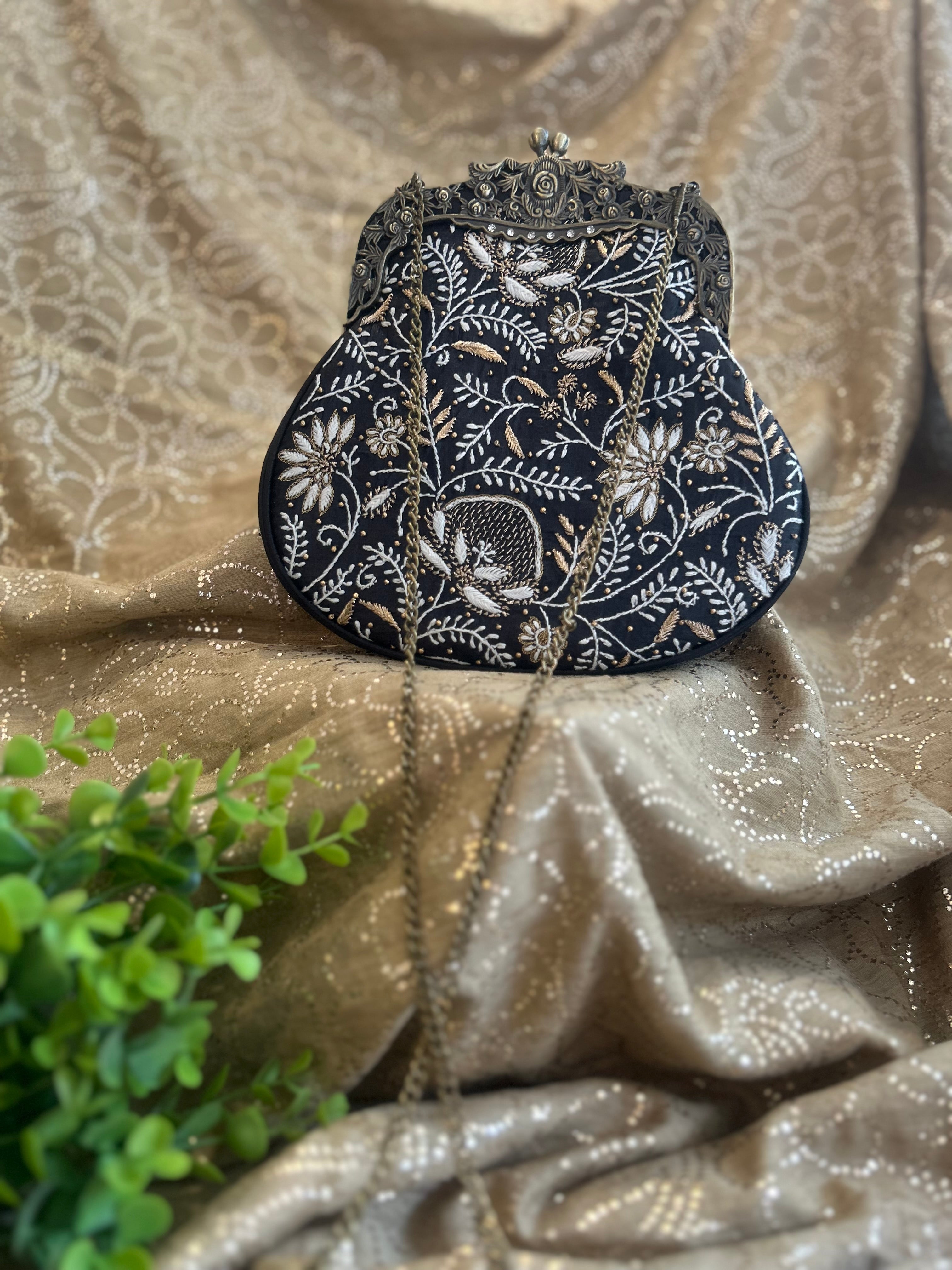 Black Chikankari Clutch Bag - Pleats PleaseChikankari