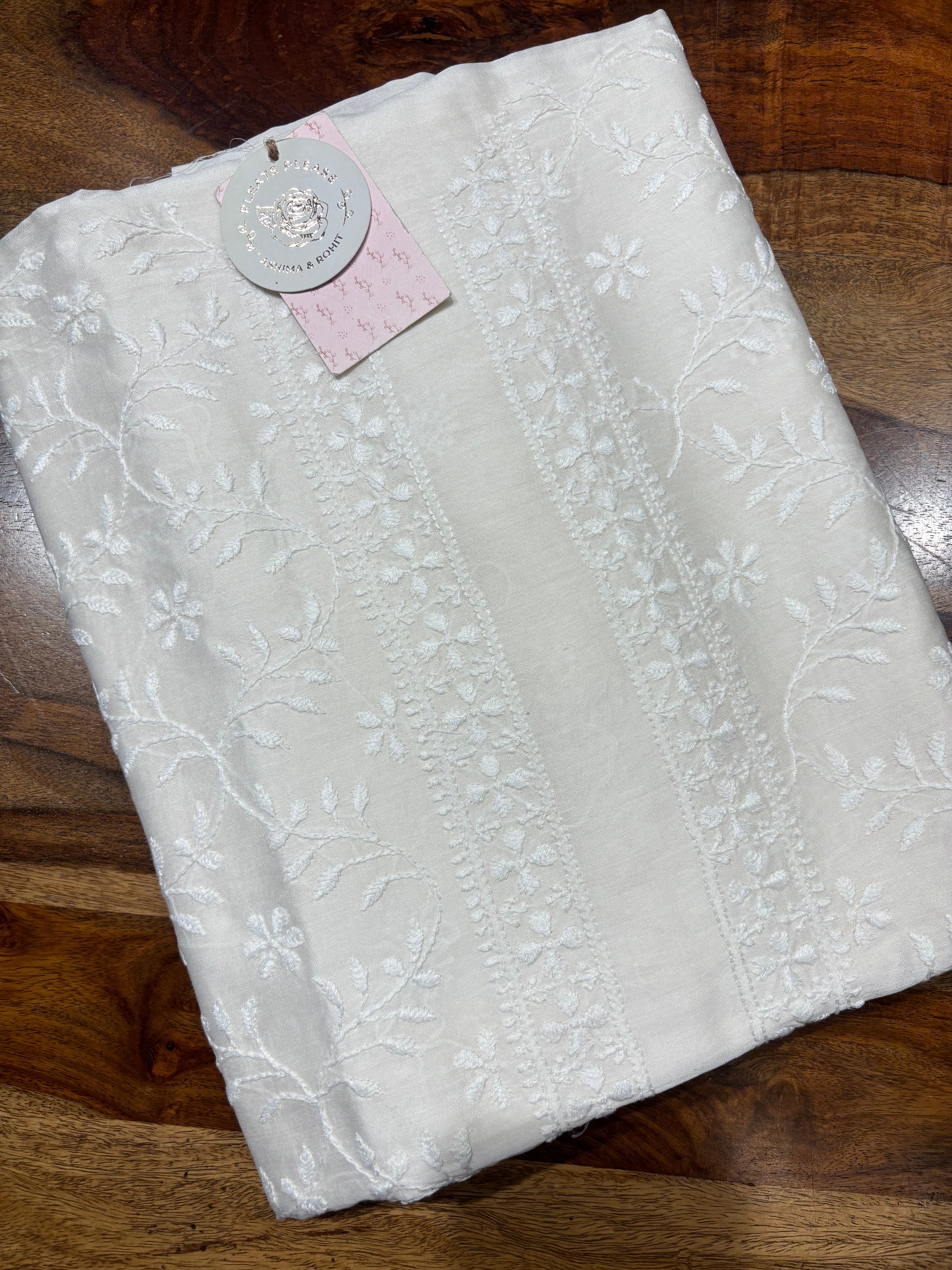 Dyeable Chanderi Silk Chikankari Men’s Kurta Fabric