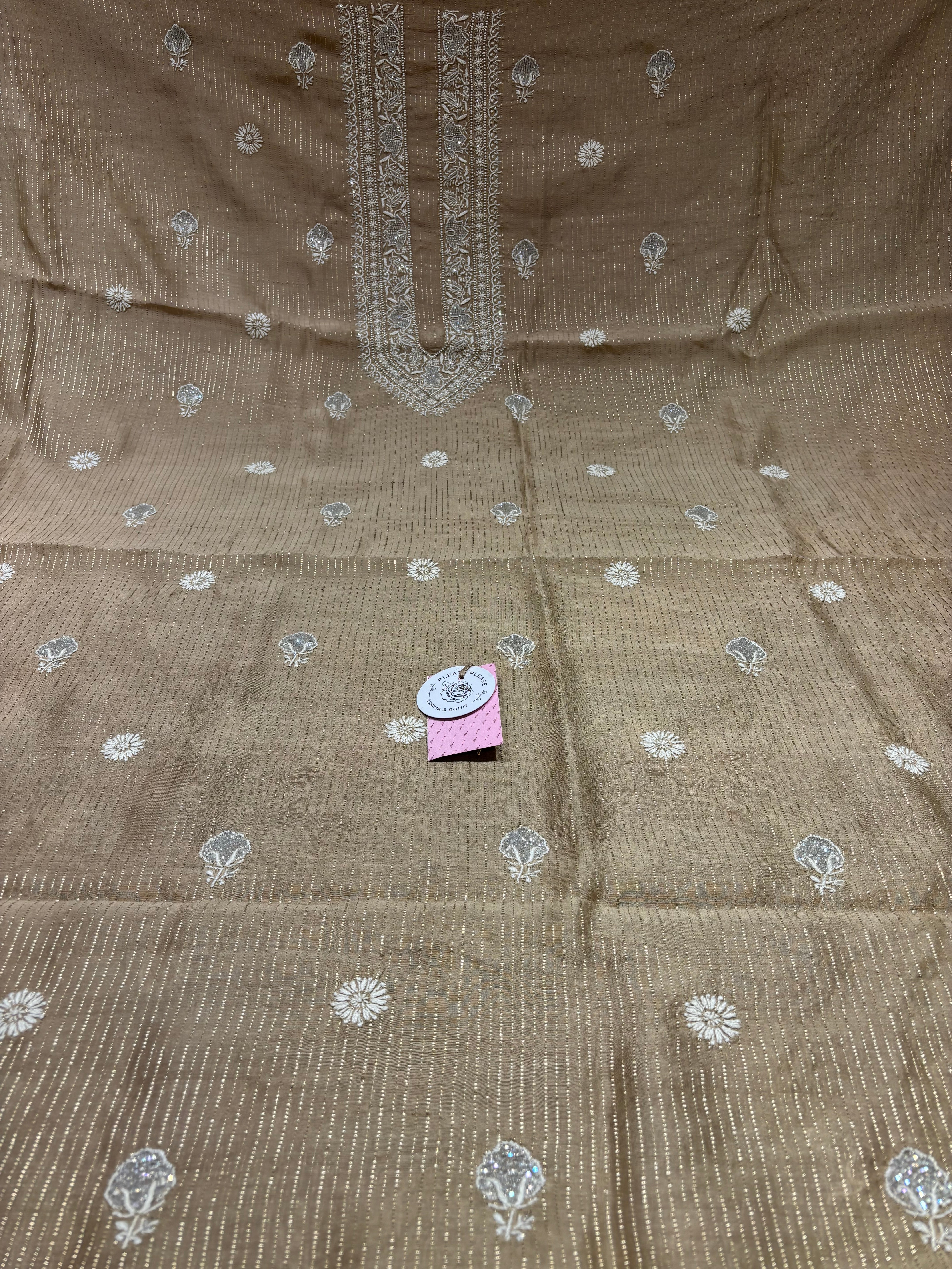 Golden Brown Chanderi Silk Chikankari Men’s Kurta Fabric
