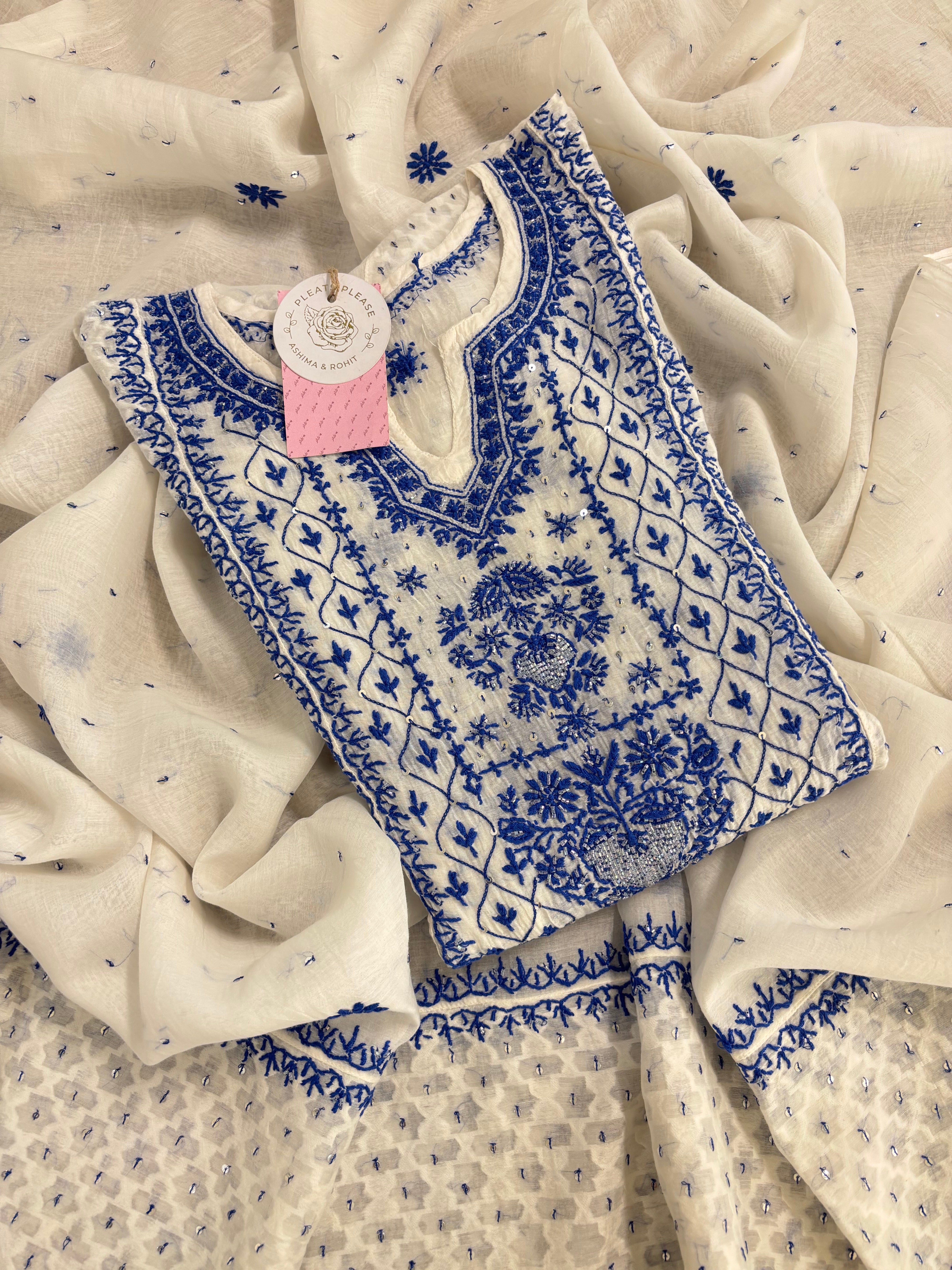 Dyeable Chanderi Mul Chikankari Anarkali & Dupatta Set
