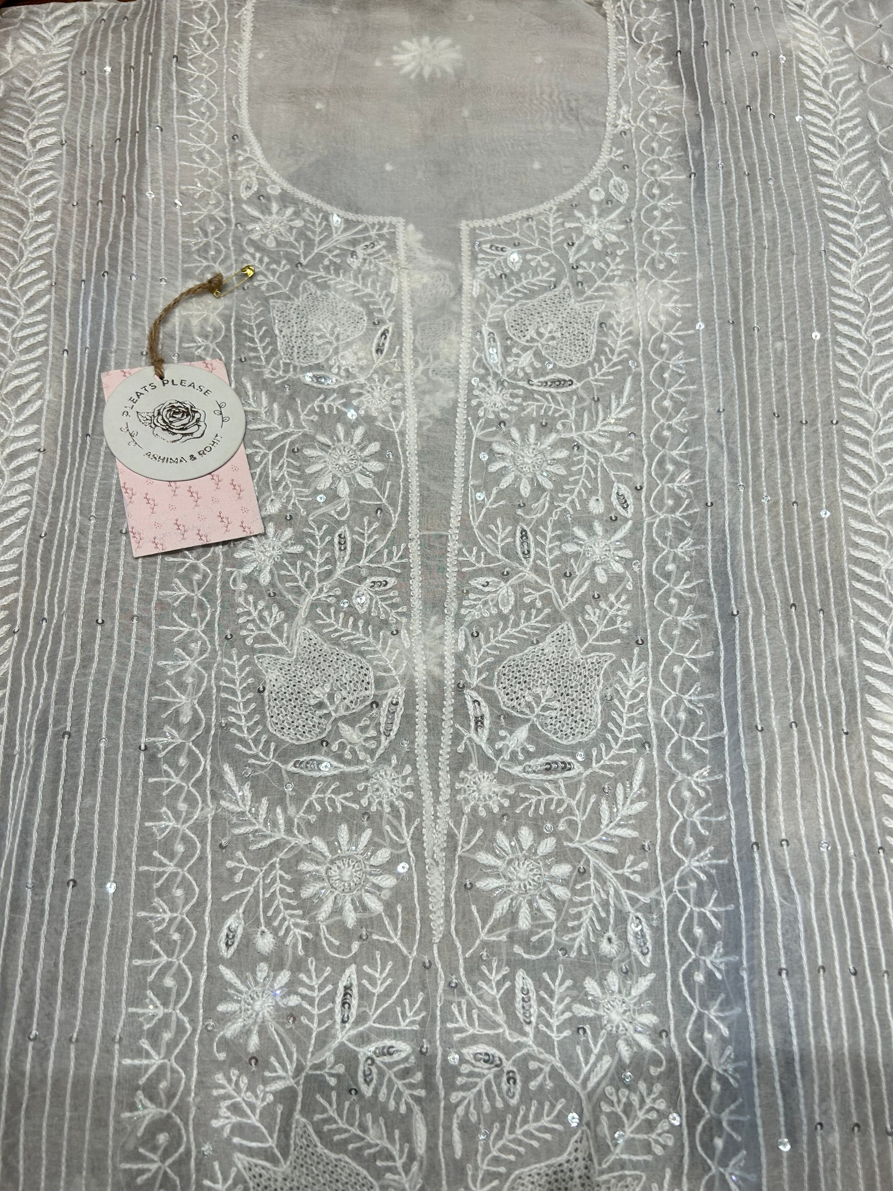 Dyeable Chikankari Organza Kurta & Dupatta set