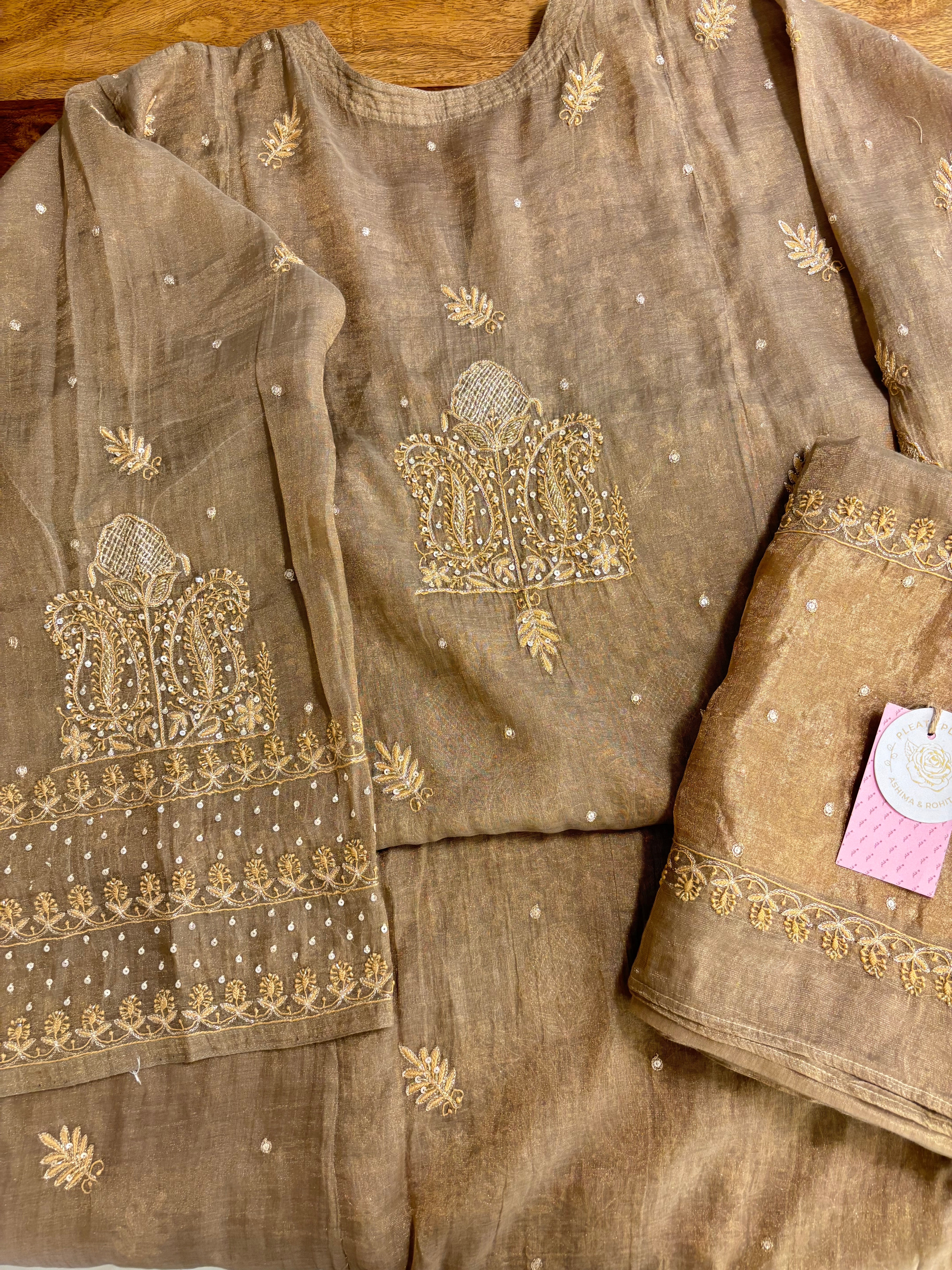 Bronze Pure & Premium Tissue Chikankari Kurta & Dupatta