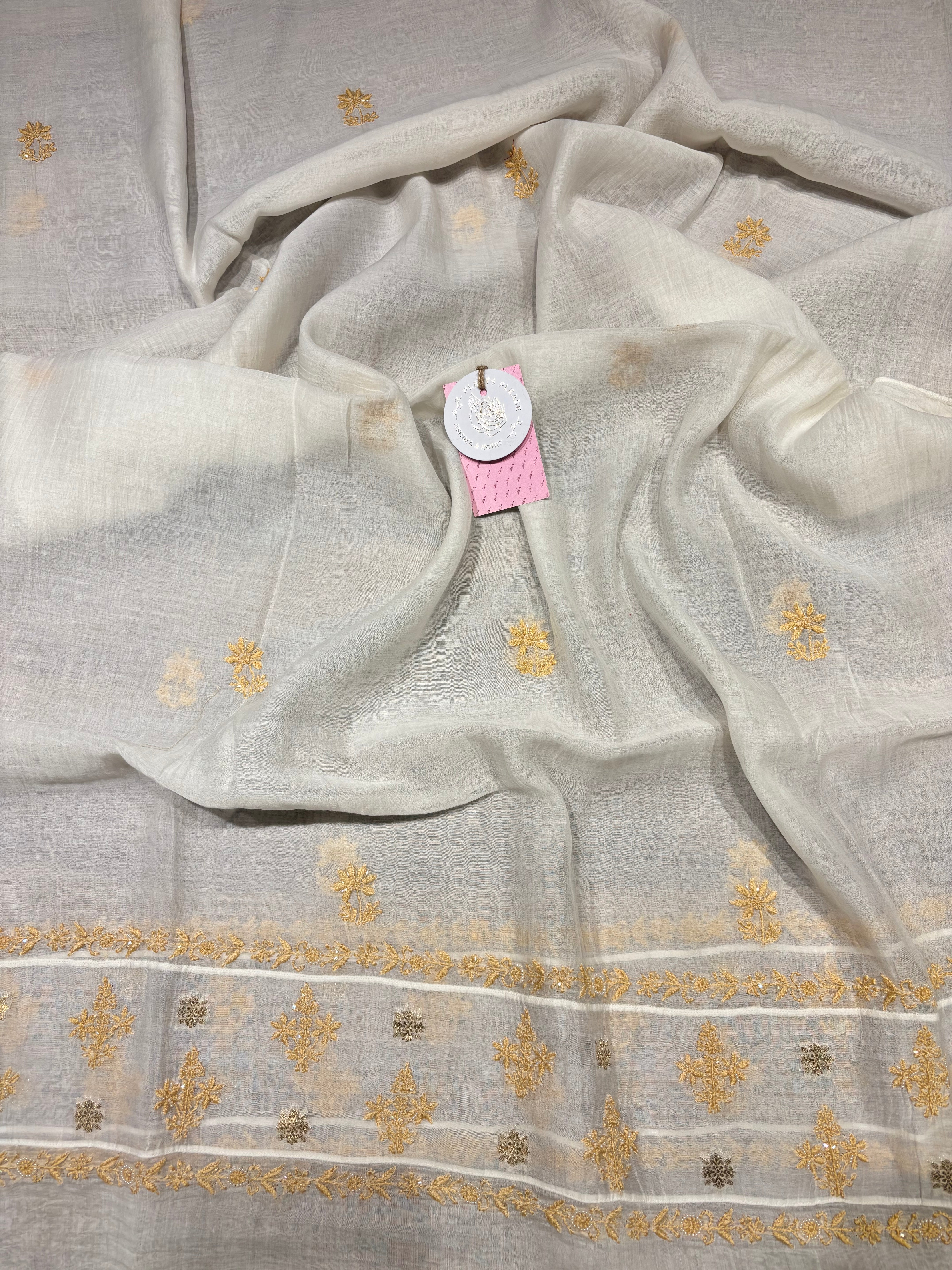 Dyeable Chanderi Mul Chikankari Kurta & Dupatta Set