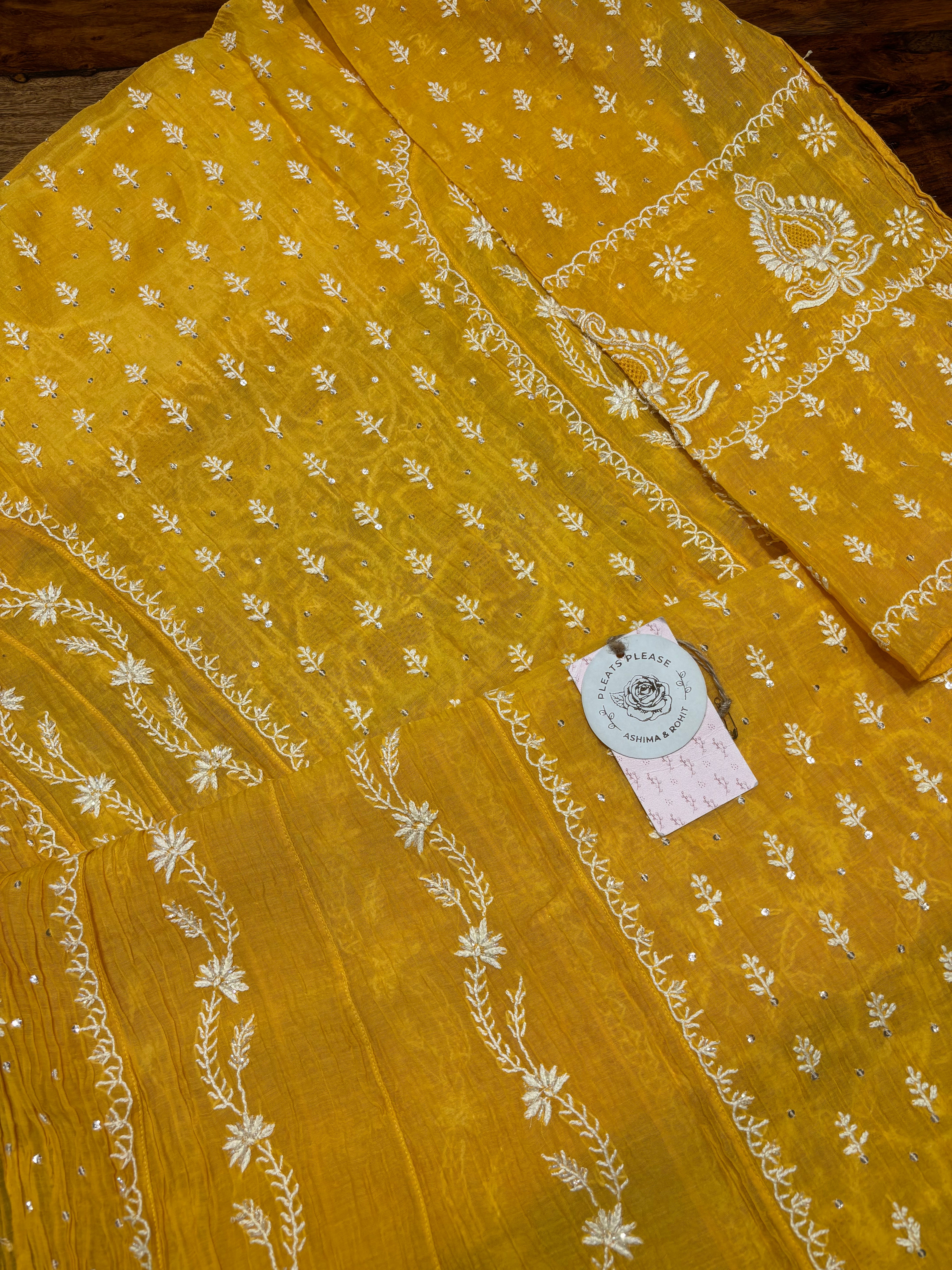 Yellow Chanderi Mul Chikankari Anarkali & Dupatta Set