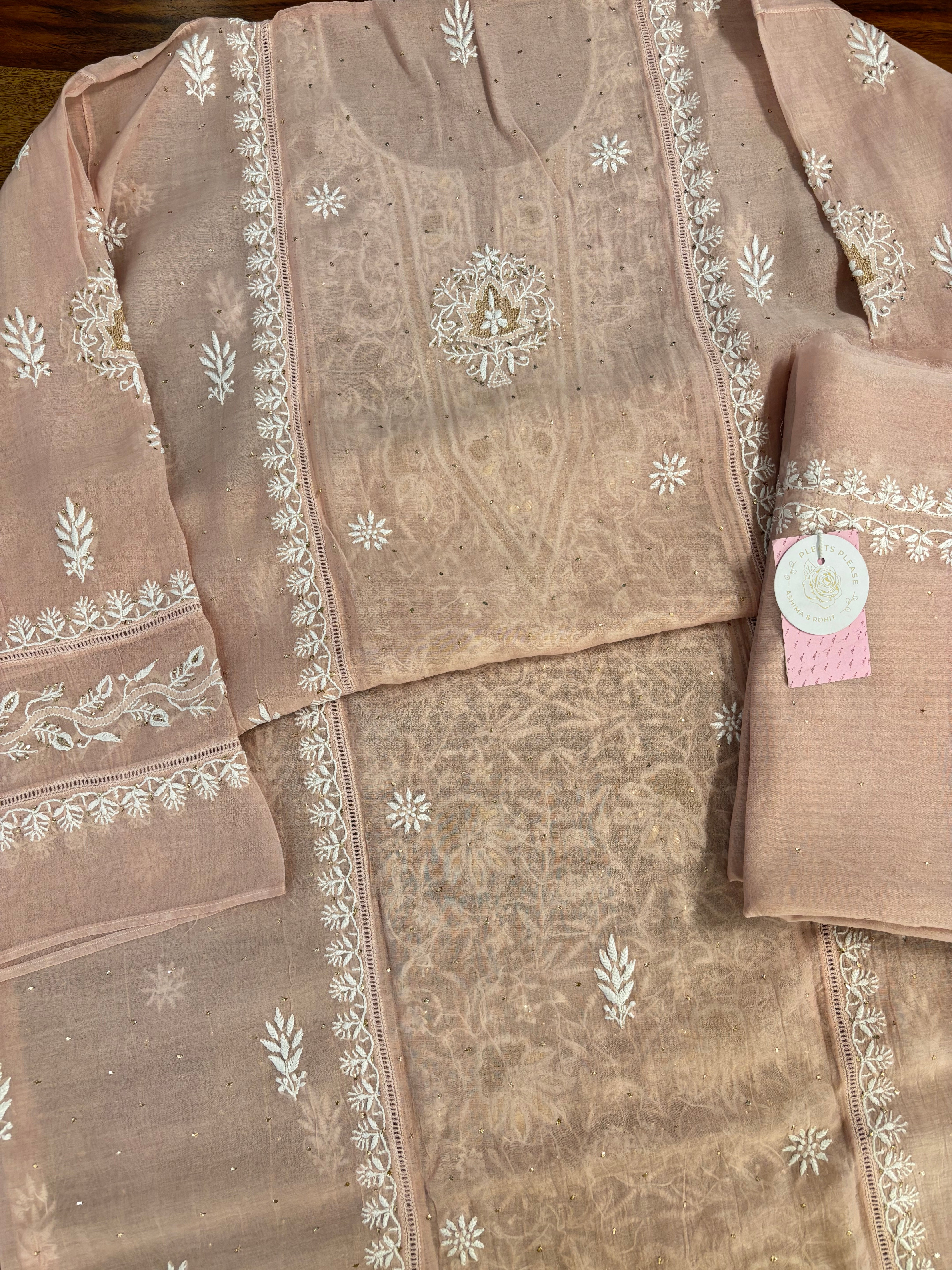 Dusty Peach Chanderi Mul Mukaish & Chikankari Kurta & Dupatta