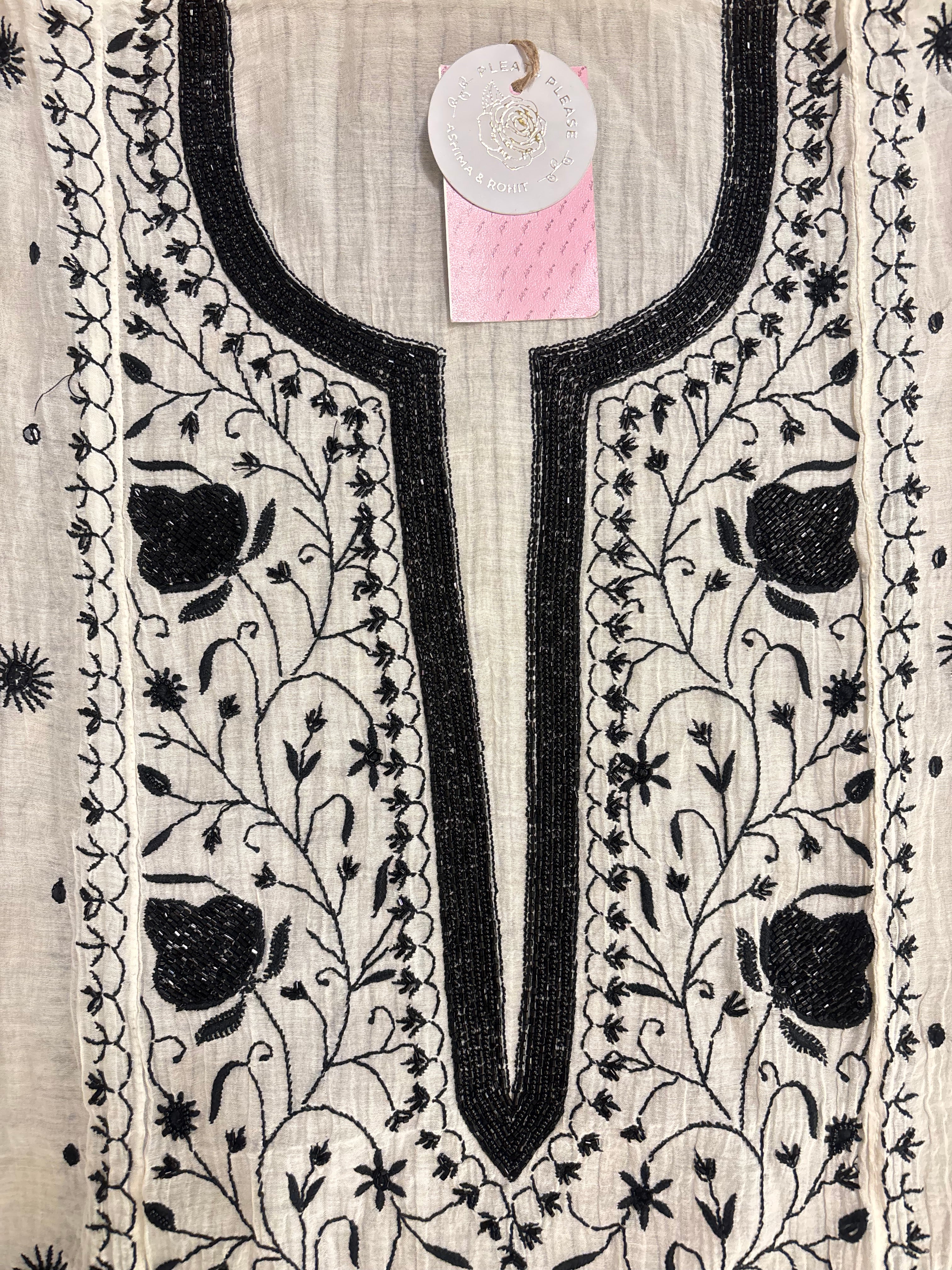 Dyeable  Black & White Chanderi Chikankari Kurta & Dupatta