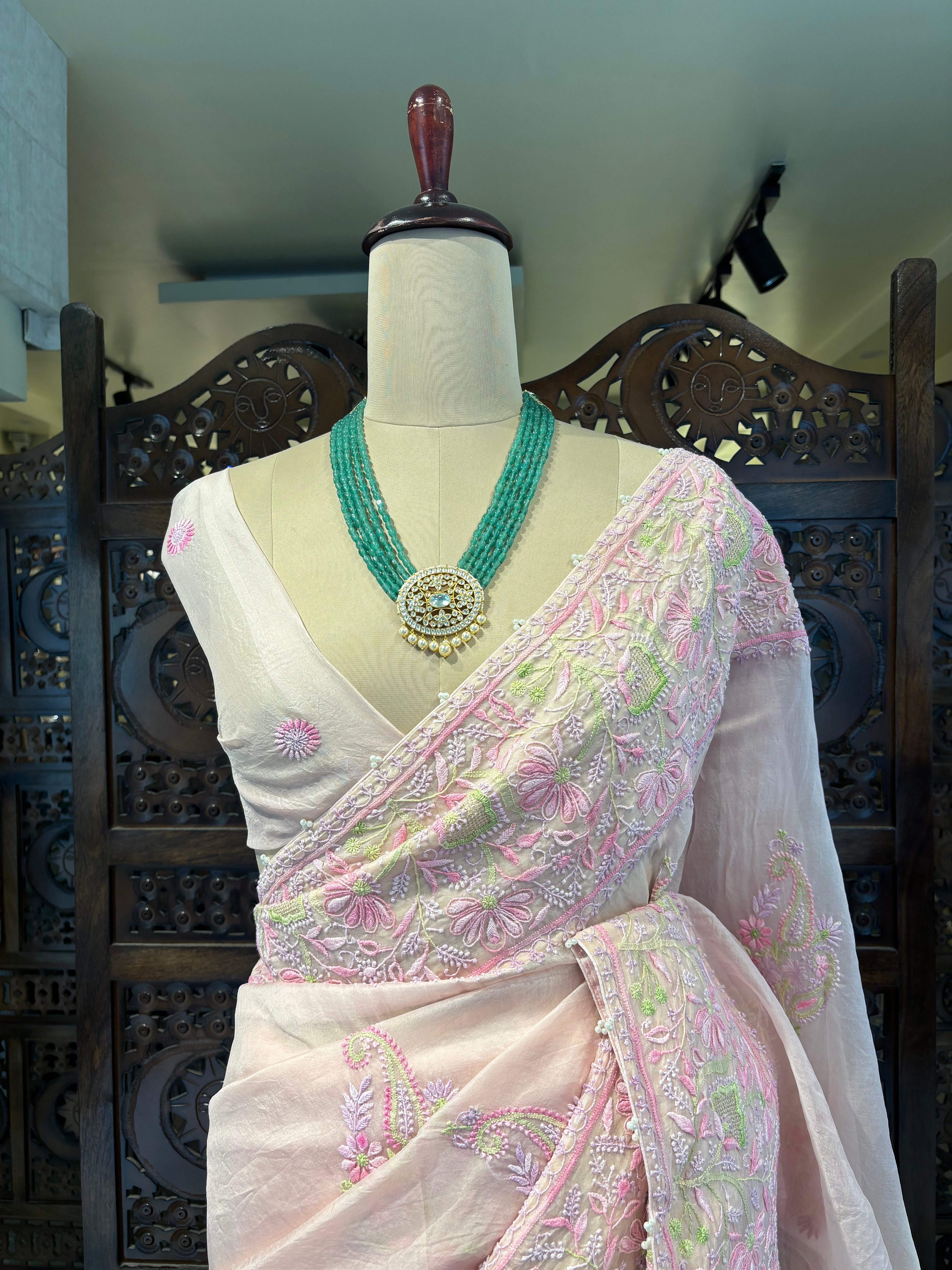 Baby Pink Pure Organza Saree