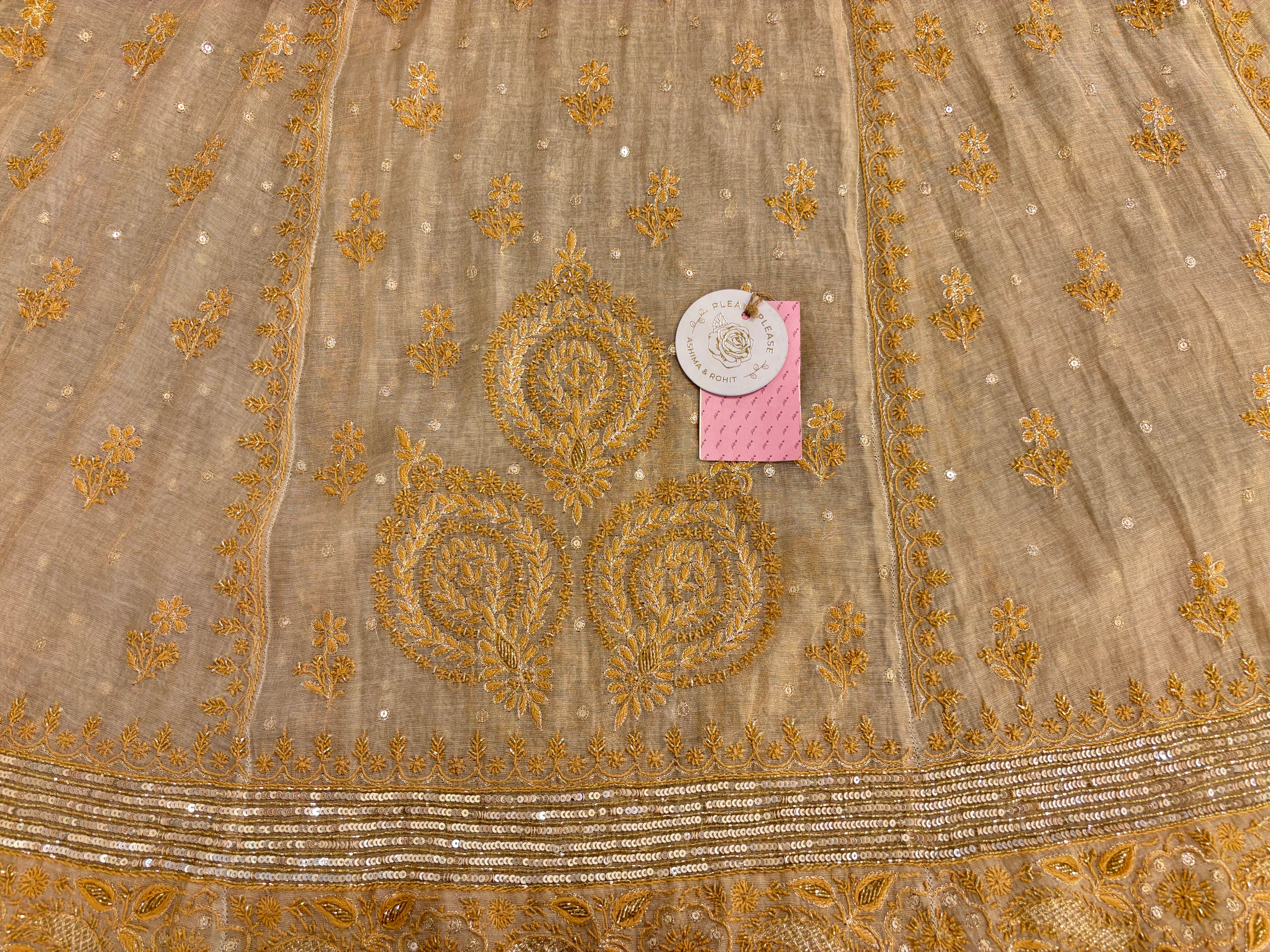 Dyeable Golden Pure & Premium Tissue Chikankari Anarkali and Dupatta